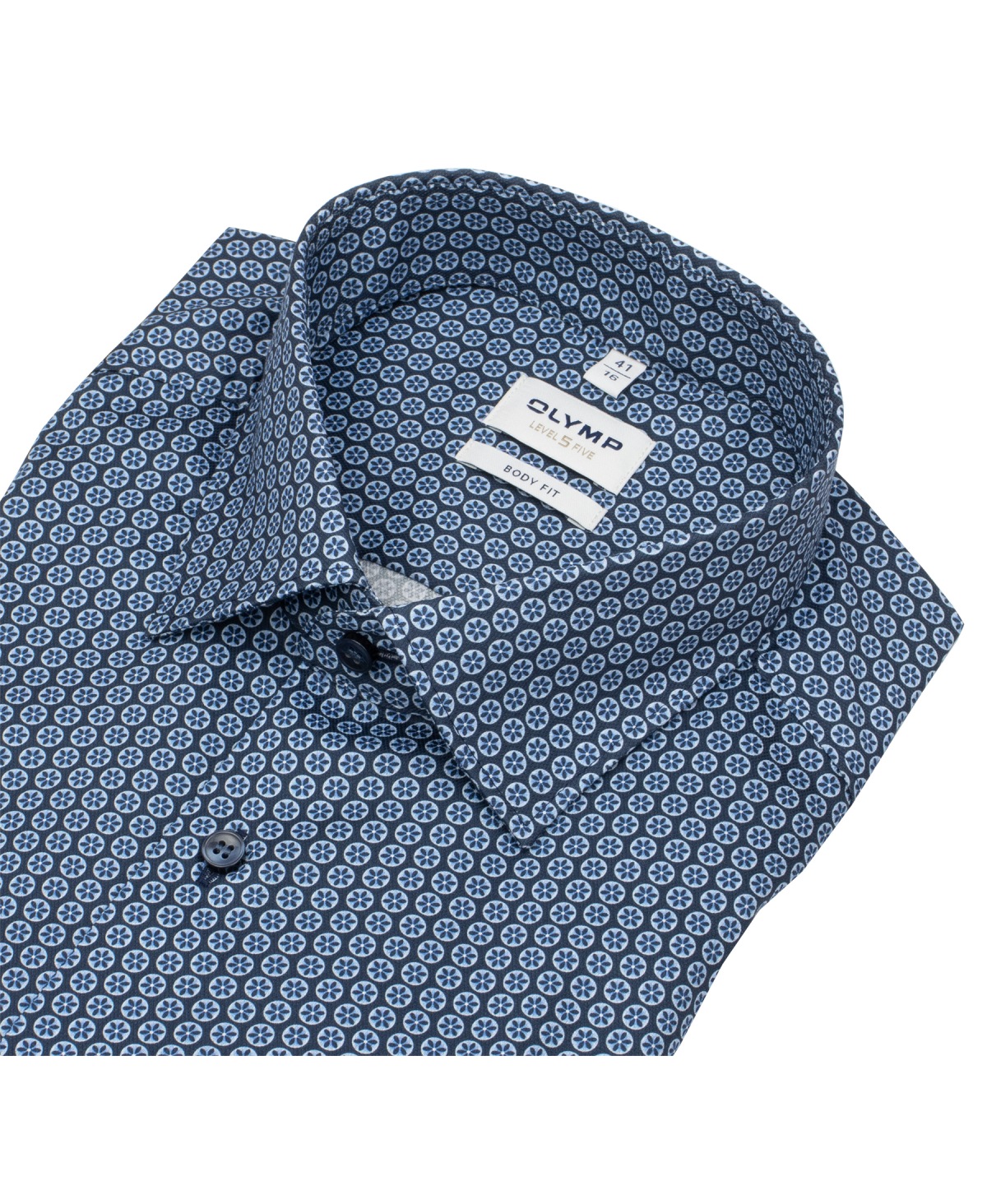 OLYMP Hemd - Level 5 Body Fit - Struktur - Print - dunkelblau / hellblau