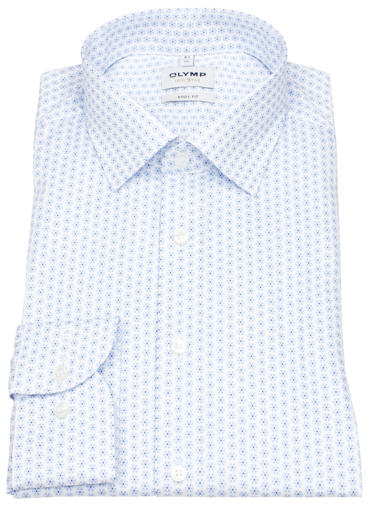 OLYMP Hemd - Level 5 Body Fit - Struktur - Print - hellblau / weiß