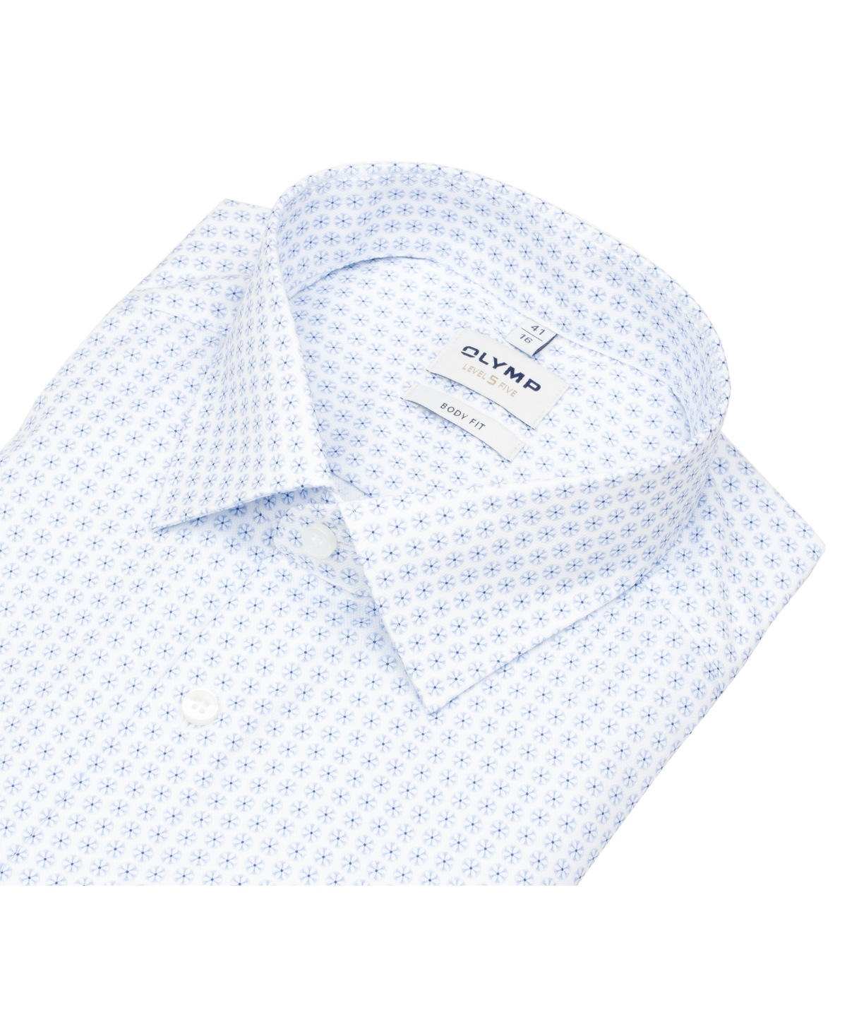 OLYMP Hemd - Level 5 Body Fit - Struktur - Print - hellblau / weiß