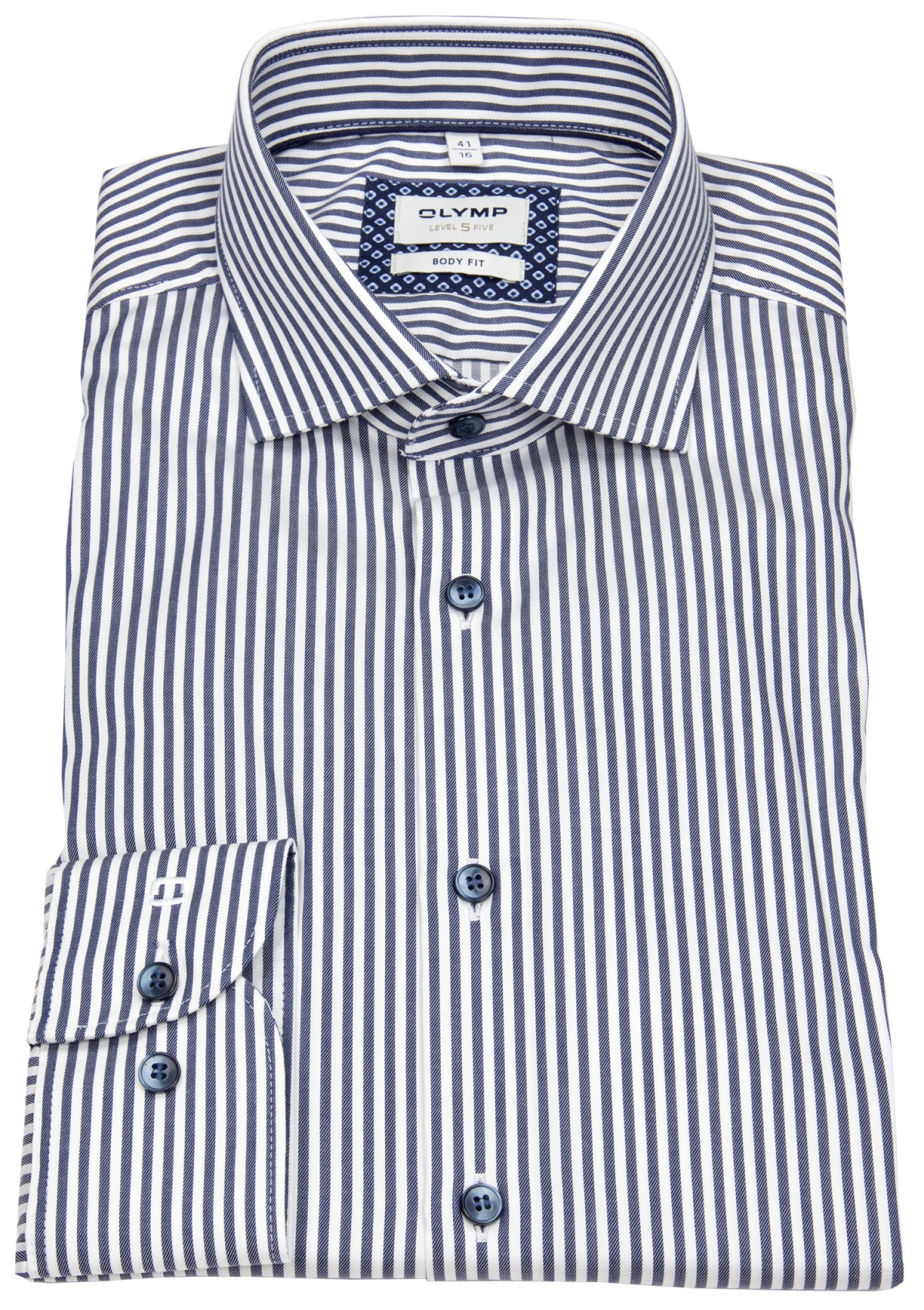 OLYMP Hemd - Level Five Body Fit - Kontrastknöpfe - Streifen - dunkelblau / weiß - ohne OVP