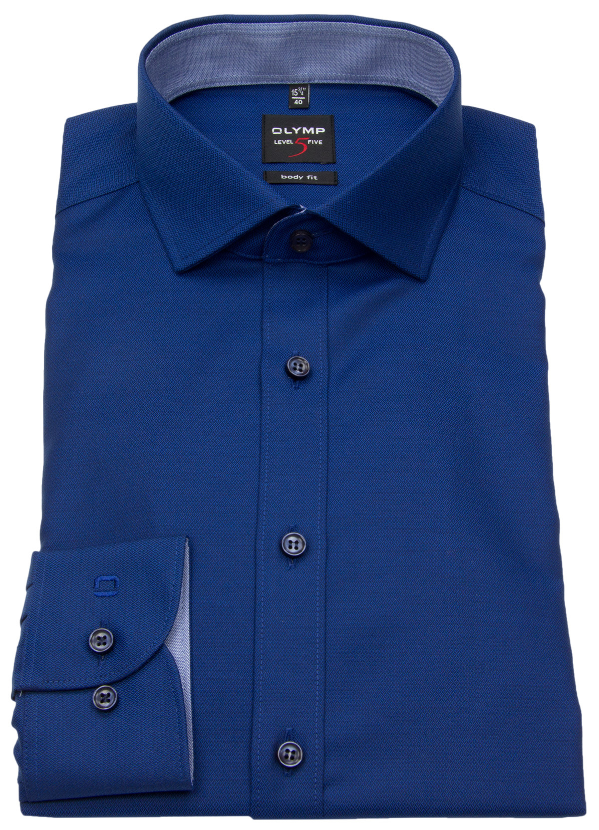 OLYMP Shirt - Level Five Body Fit - Patch - Structure - Dark Blue - w/o OP