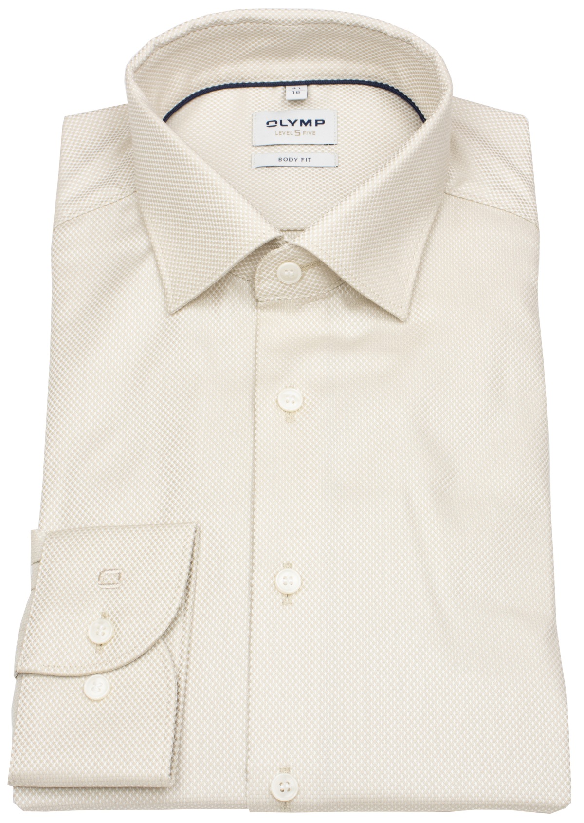 OLYMP Hemd - Level Five Body Fit - Struktur - extra blickdicht - beige / weiß