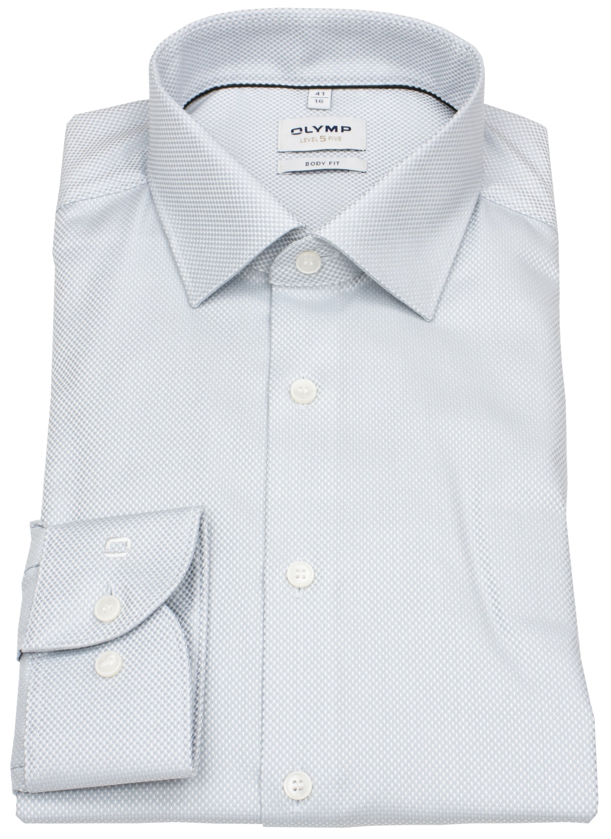 OLYMP Hemd - Level Five Body Fit - Struktur - extra blickdicht - grau / weiß