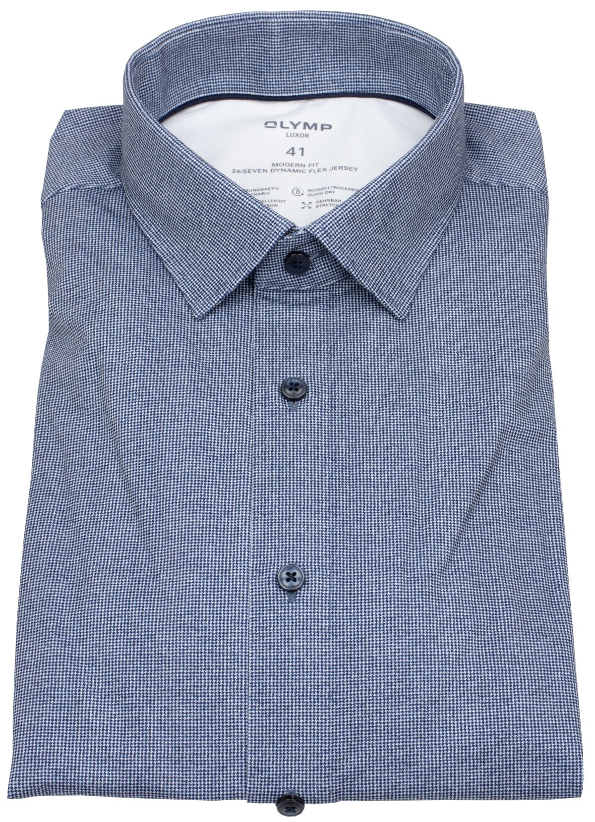 OLYMP Hemd - Modern Fit - 24/7 Flex Jersey - Print - dunkelblau / weiß