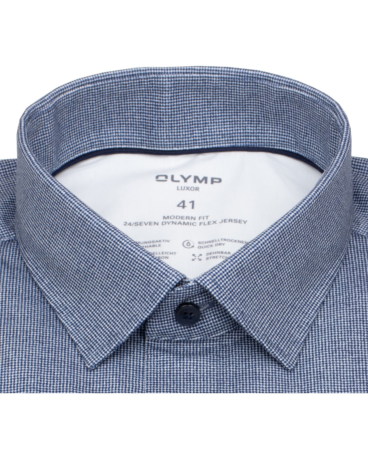 OLYMP Hemd - Modern Fit - 24/7 Flex Jersey - Print - dunkelblau / weiß
