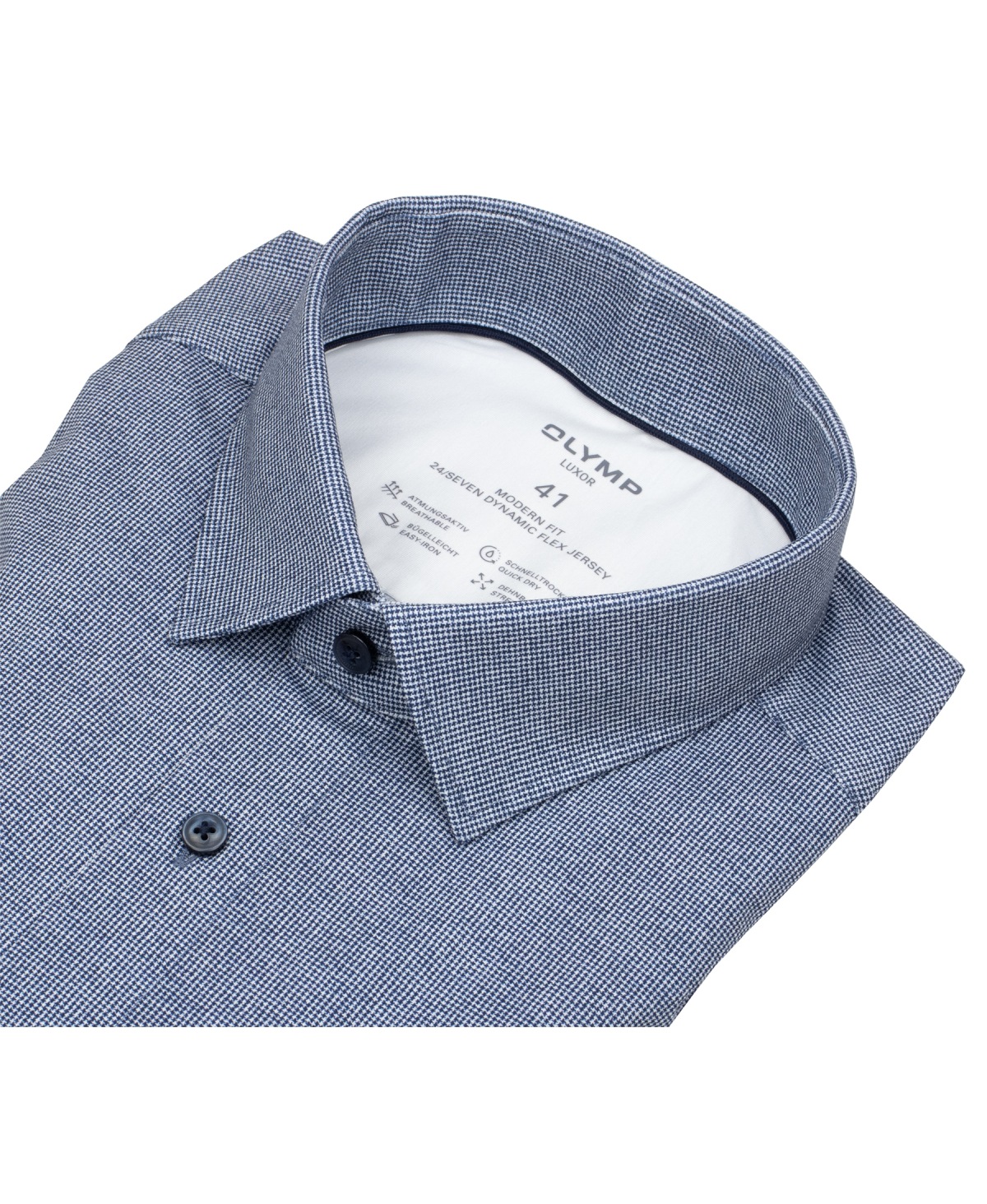 OLYMP Hemd - Modern Fit - 24/7 Flex Jersey - Print - dunkelblau / weiß