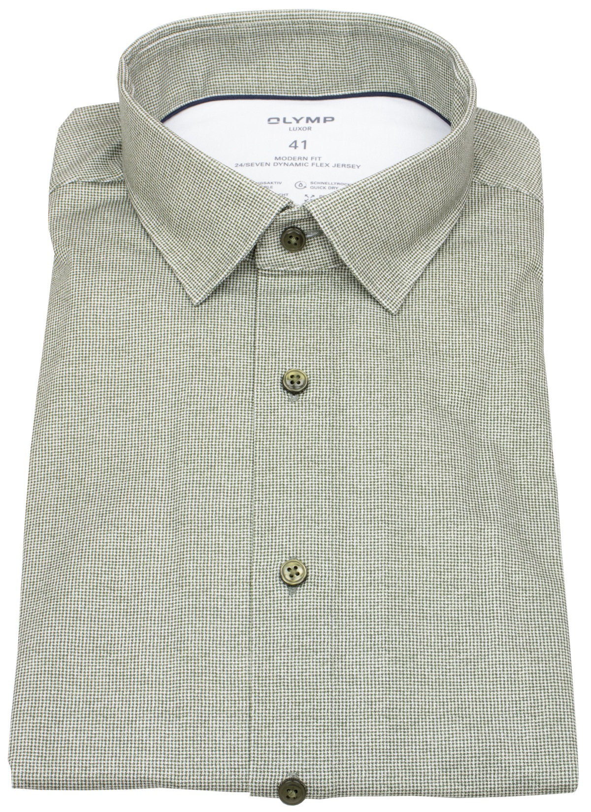 OLYMP Hemd - Modern Fit - 24/7 Flex Jersey - Print - grün / weiß