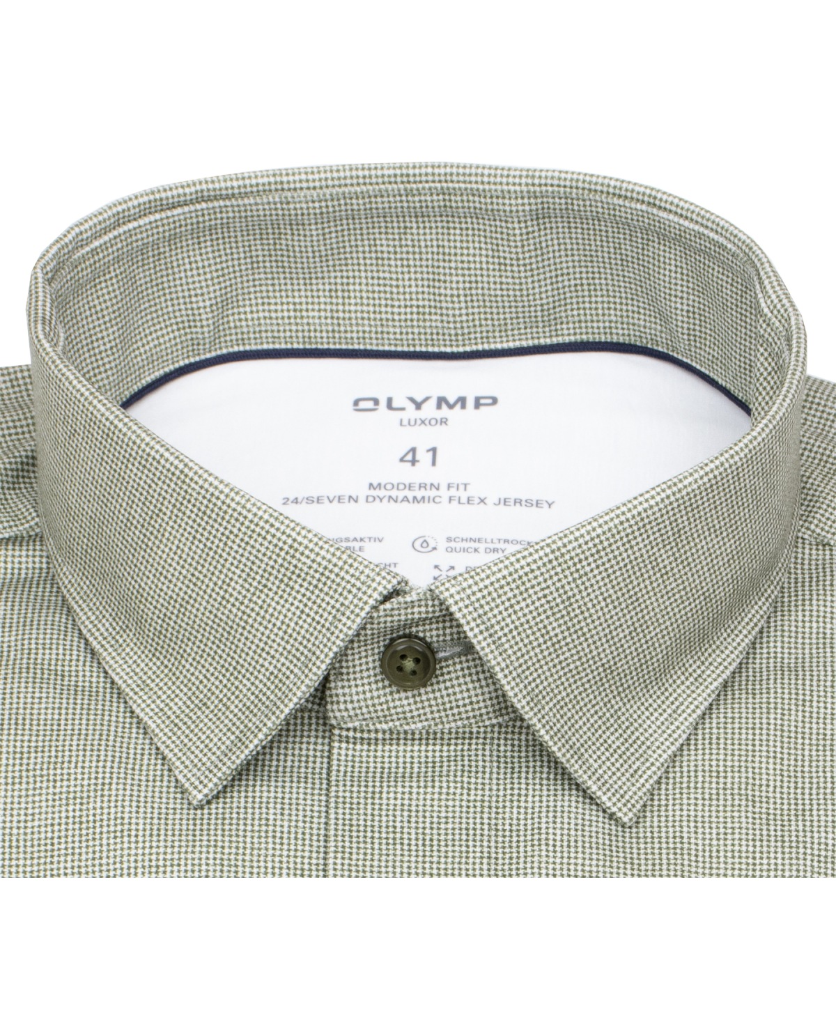 OLYMP Hemd - Modern Fit - 24/7 Flex Jersey - Print - grün / weiß