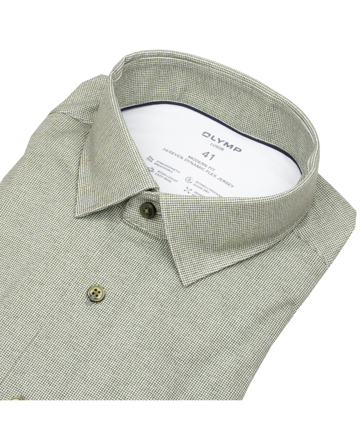 OLYMP Hemd - Modern Fit - 24/7 Flex Jersey - Print - grün / weiß