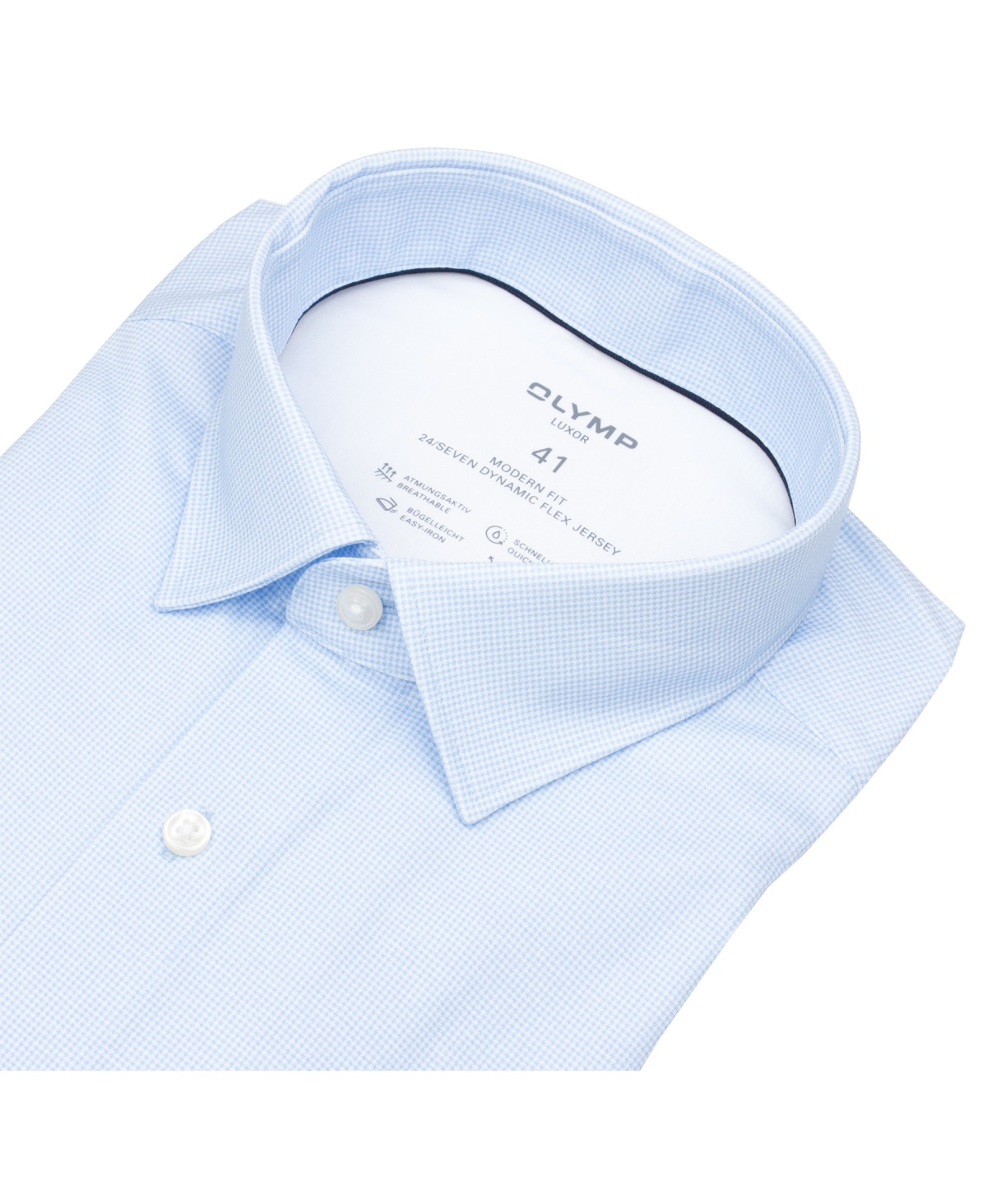 OLYMP Hemd - Modern Fit - 24/7 Flex Jersey - Print - hellblau / weiß