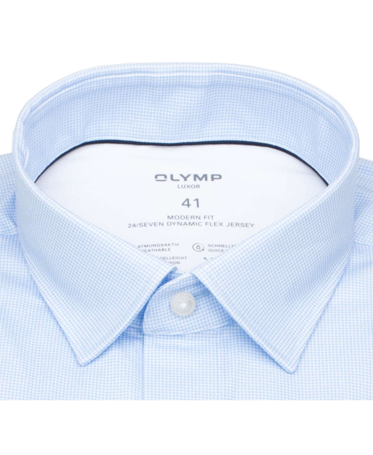OLYMP Hemd - Modern Fit - 24/7 Flex Jersey - Print - hellblau / weiß