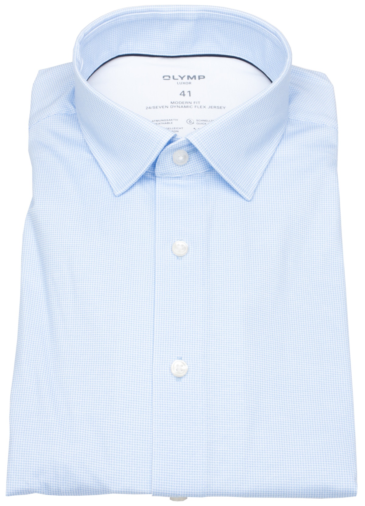 OLYMP Hemd - Modern Fit - 24/7 Flex Jersey - Print - hellblau / weiß