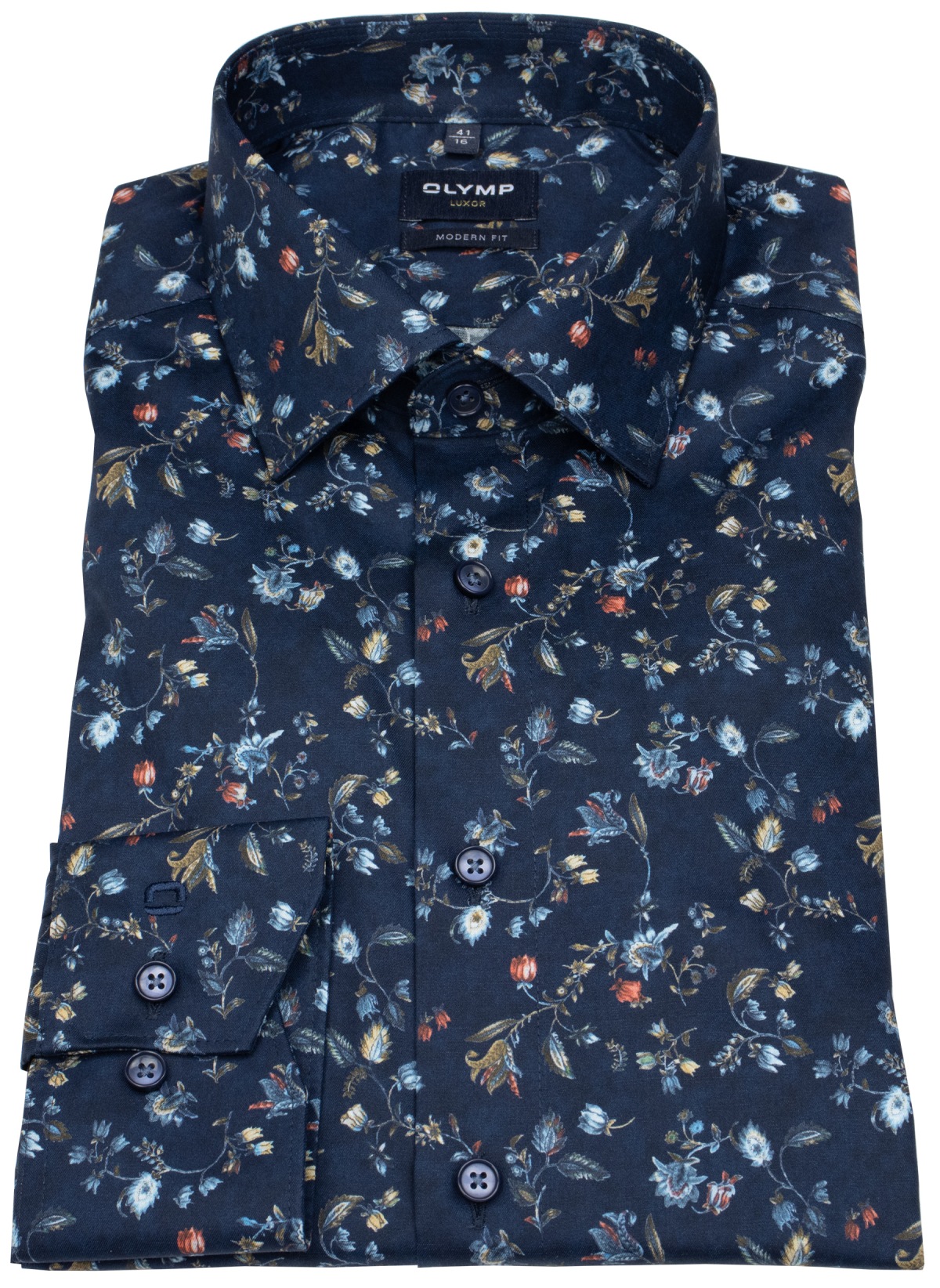 OLYMP Hemd - Modern Fit - floraler Print - dunkelblau - extra langer 69cm Arm