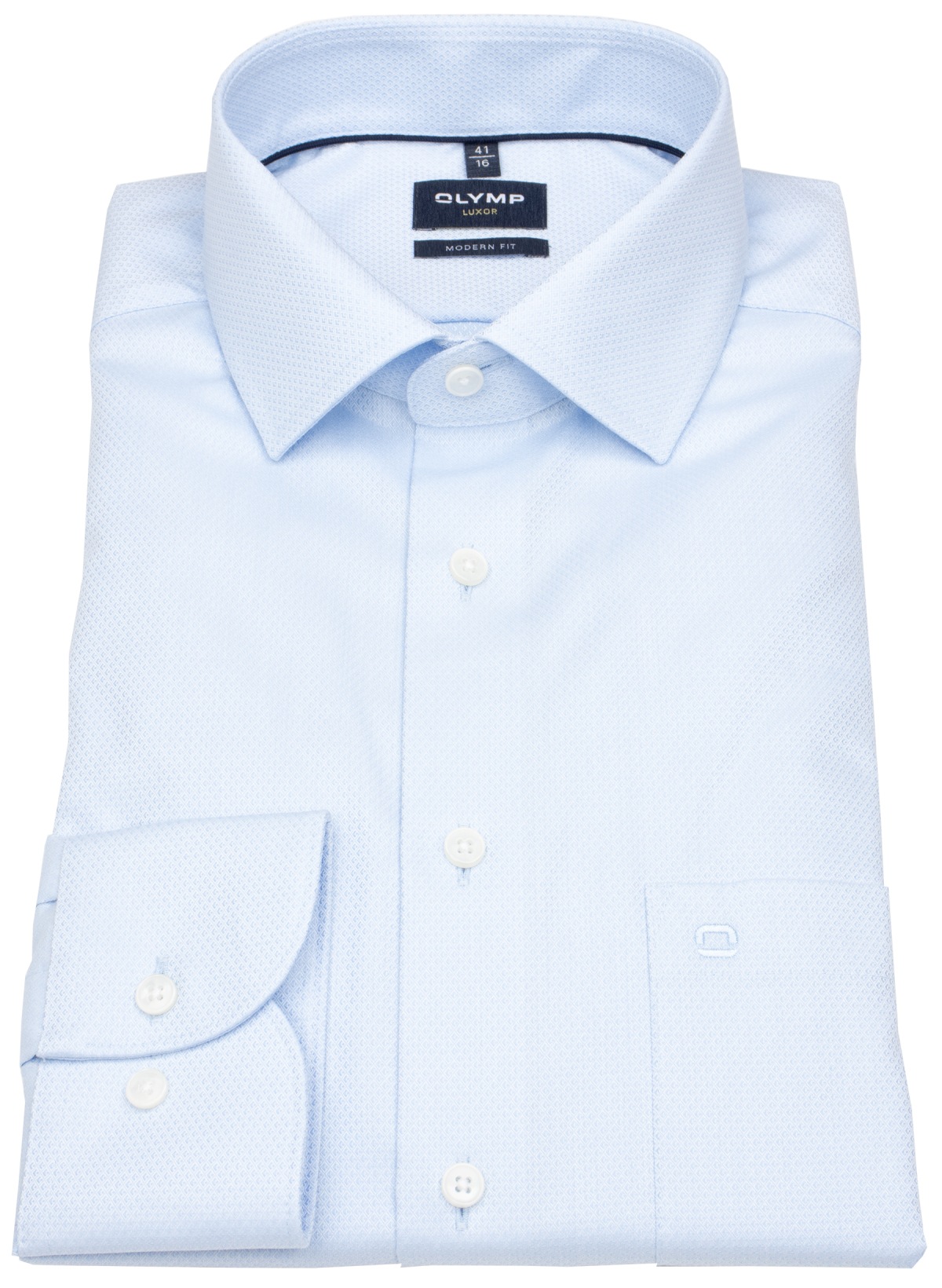 OLYMP Hemd - Modern Fit - Global Kent Kragen - Faux Uni Struktur - hellblau