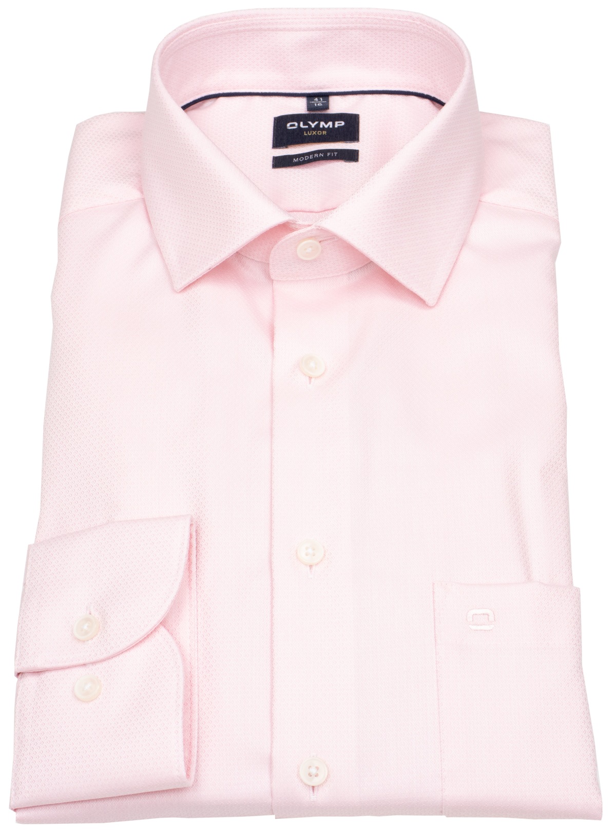 OLYMP Hemd - Modern Fit - Global Kent Kragen - Faux Uni Struktur - rosé