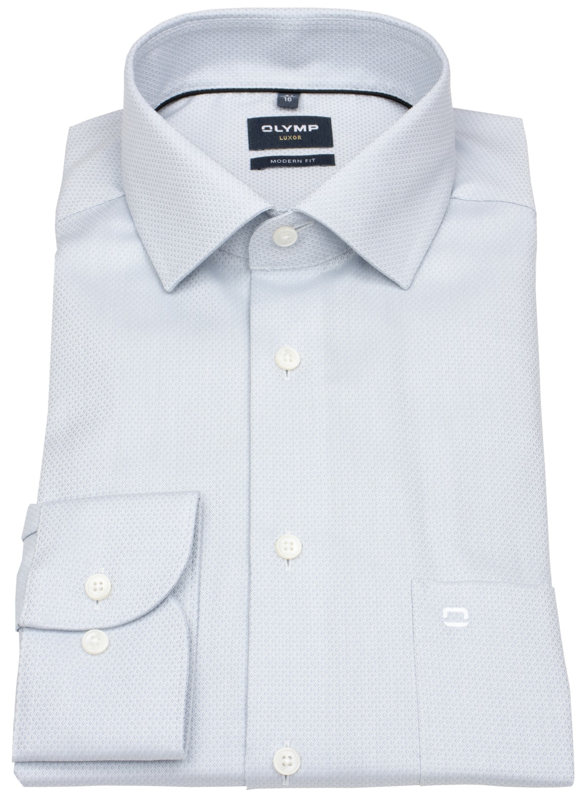 OLYMP Hemd - Modern Fit - Global Kent Kragen - Faux Uni Struktur - silbergrau