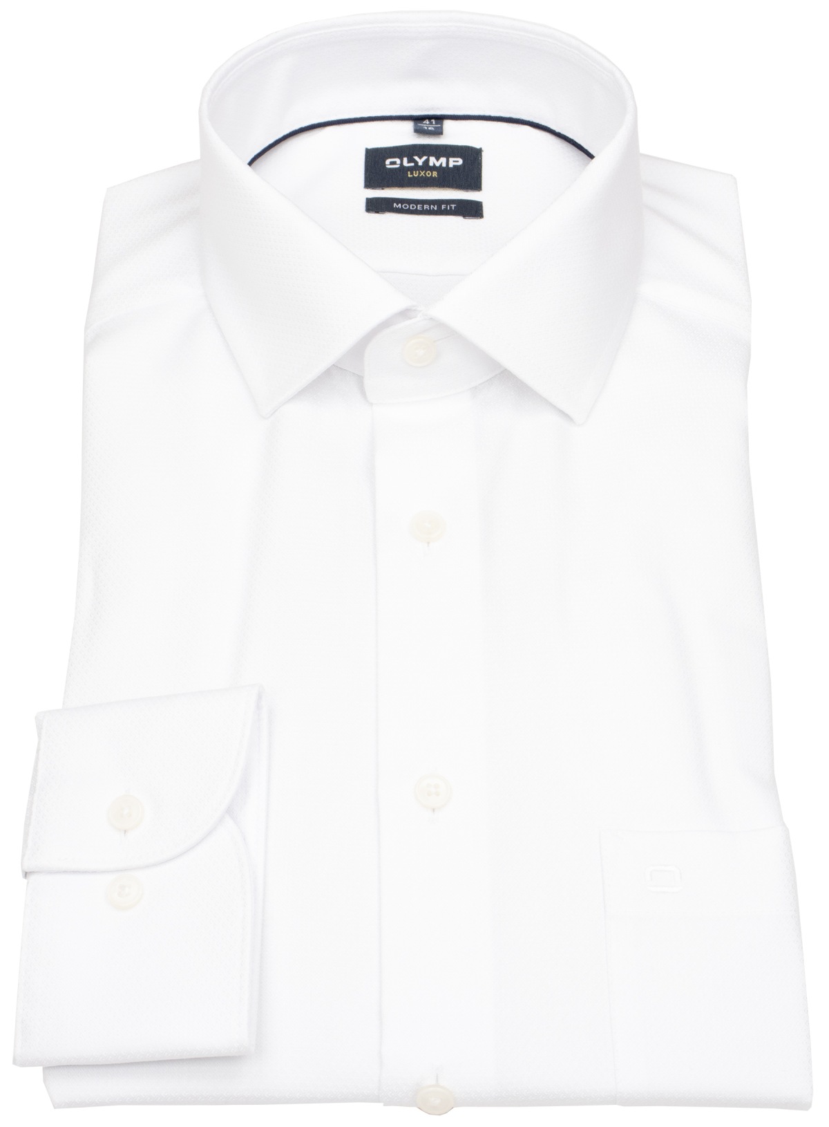 OLYMP Hemd - Modern Fit - Global Kent Kragen - Faux Uni Struktur - weiß