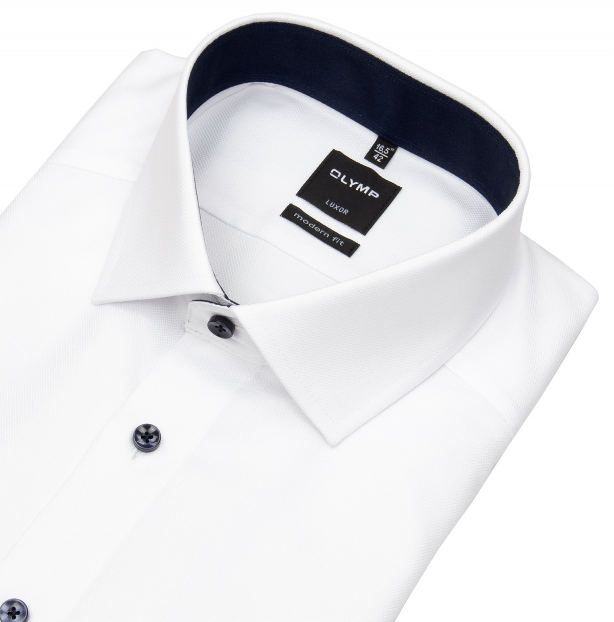 OLYMP Hemd - Modern Fit - Kentkragen - Faux Uni Struktur - weiß