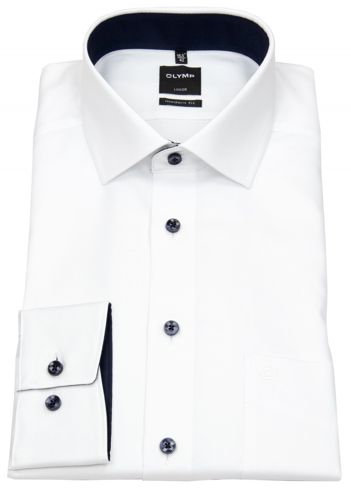 OLYMP Hemd - Modern Fit - Kentkragen - Faux Uni Struktur - weiß