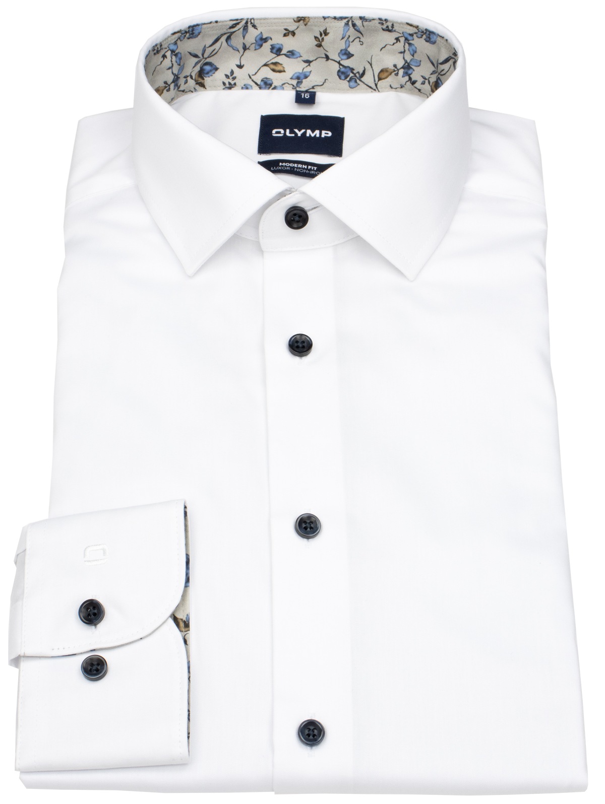 OLYMP Hemd - Modern Fit - Kentkragen - Patch - Kontrastknöpfe - weiß