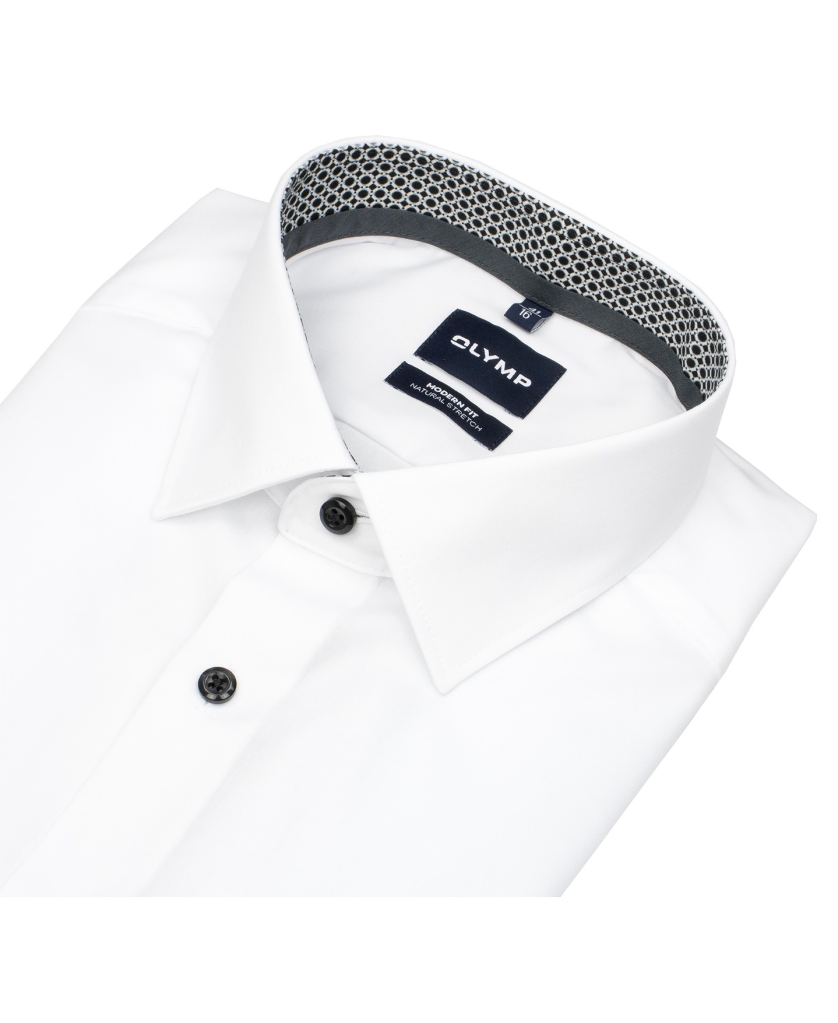 OLYMP Hemd - Modern Fit - Kentkragen - Patch - Kontrastknöpfe - weiß