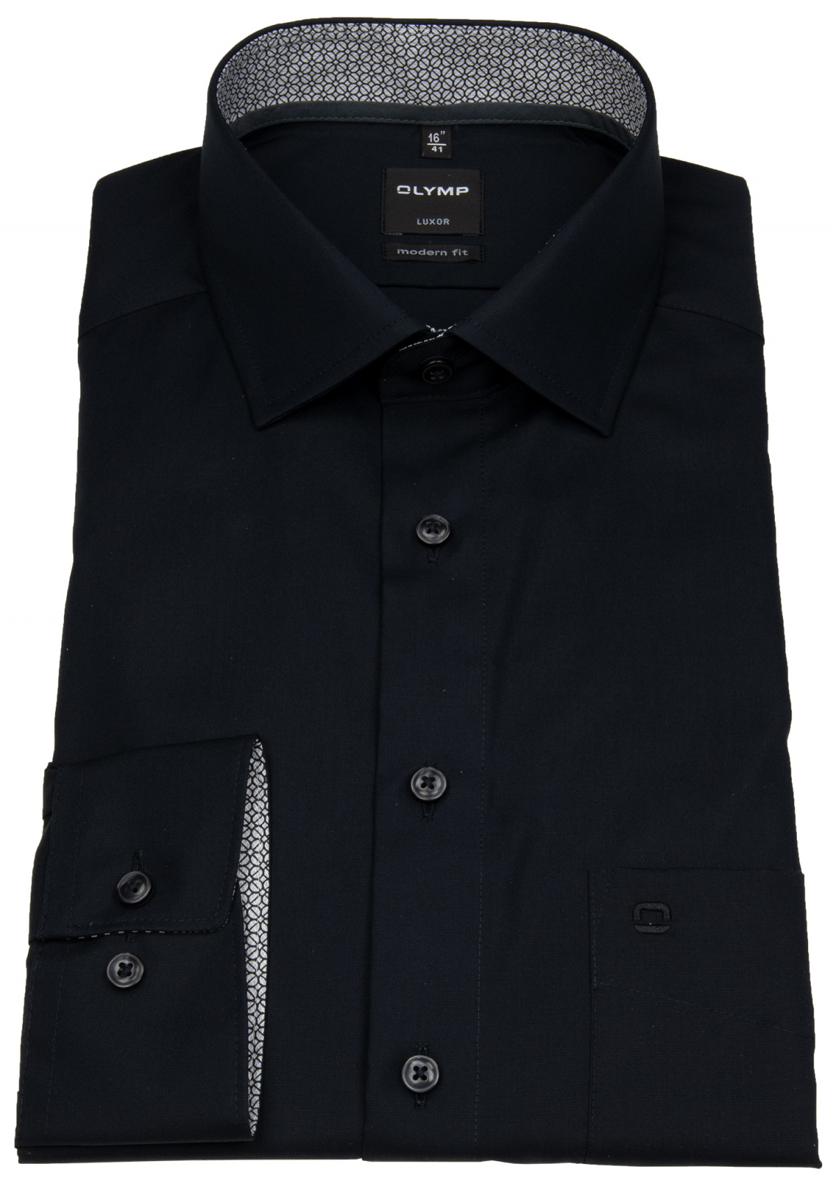 OLYMP Hemd - Modern Fit - Kentkragen - Patch - schwarz - extra langer 69cm Arm
