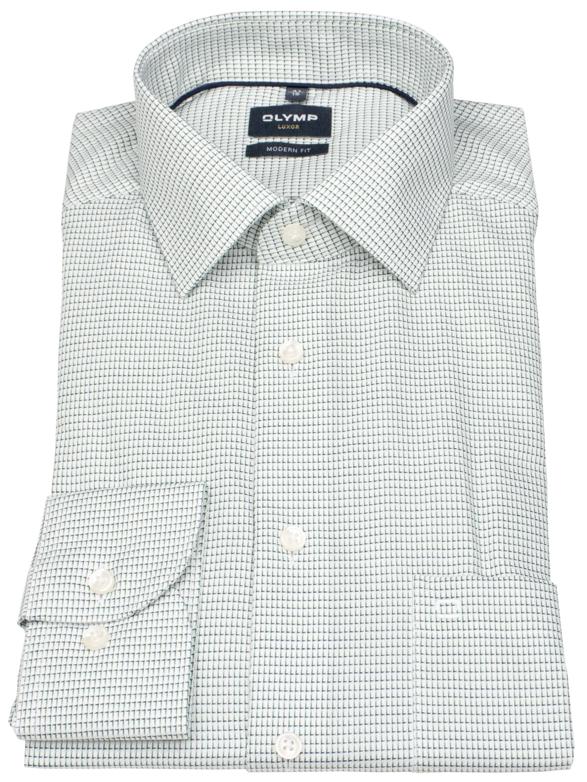 OLYMP Hemd - Modern Fit - Kentkragen - Print - grün / weiß
