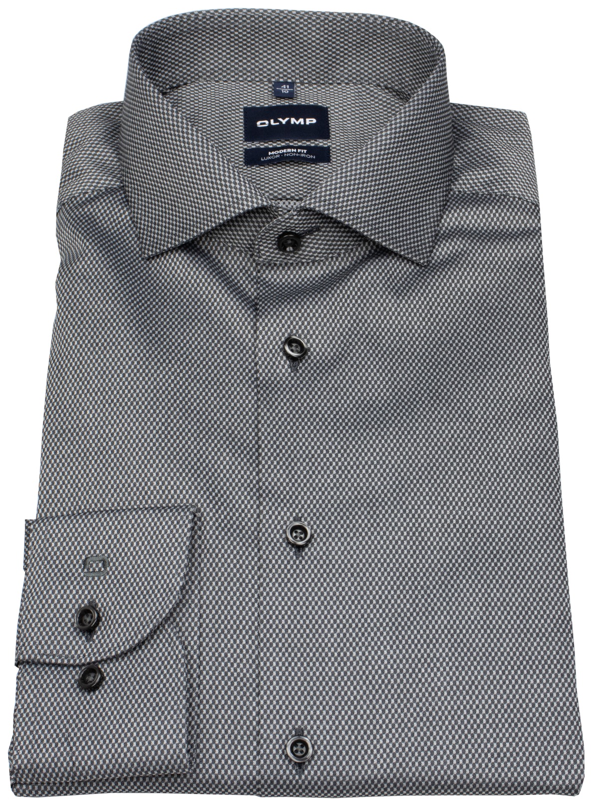 OLYMP Hemd - Modern Fit - Kentkragen - Print - schwarz / grau