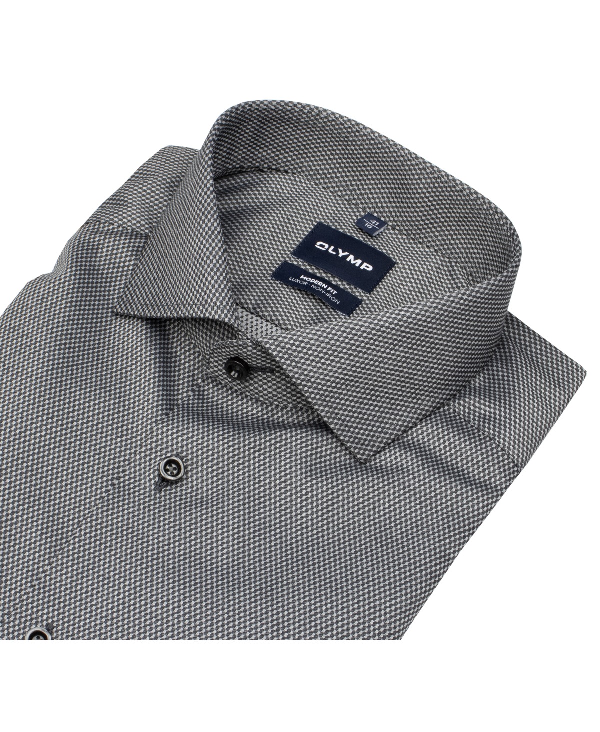OLYMP Hemd - Modern Fit - Kentkragen - Print - schwarz / grau
