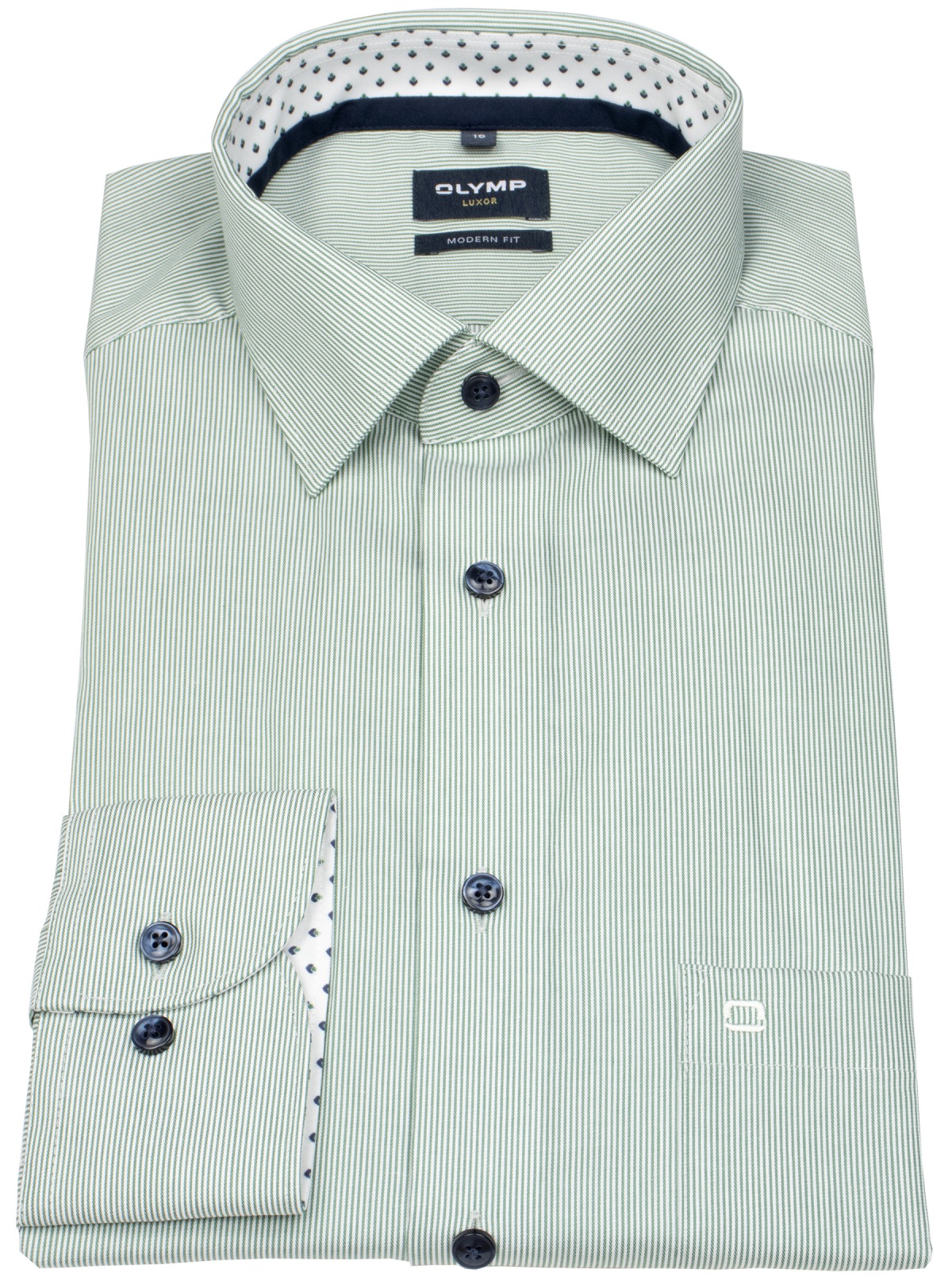 OLYMP Hemd - Modern Fit - Kentkragen - Streifen - grün / weiß
