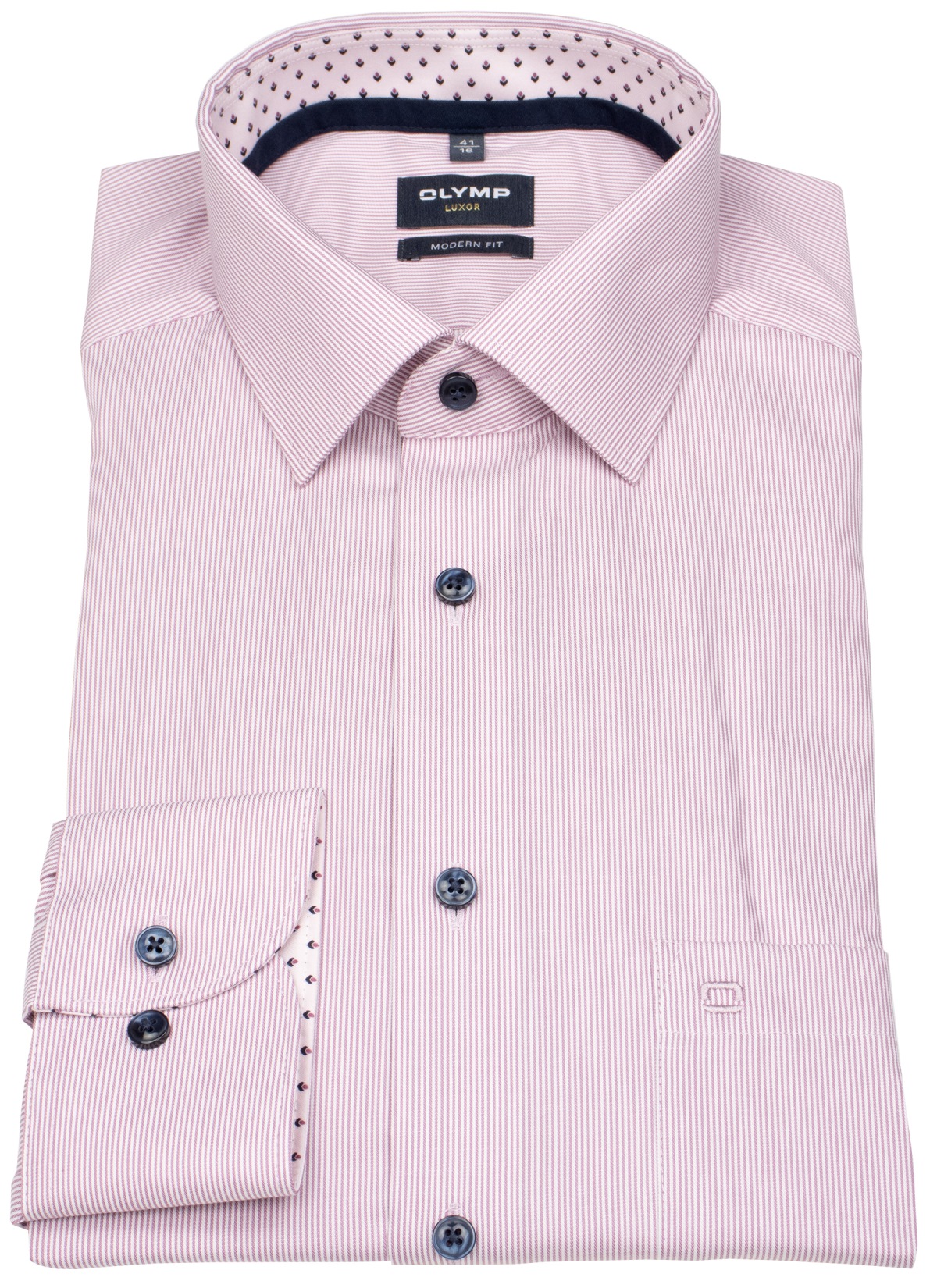 OLYMP Hemd - Modern Fit - Kentkragen - Streifen - rot / weiß