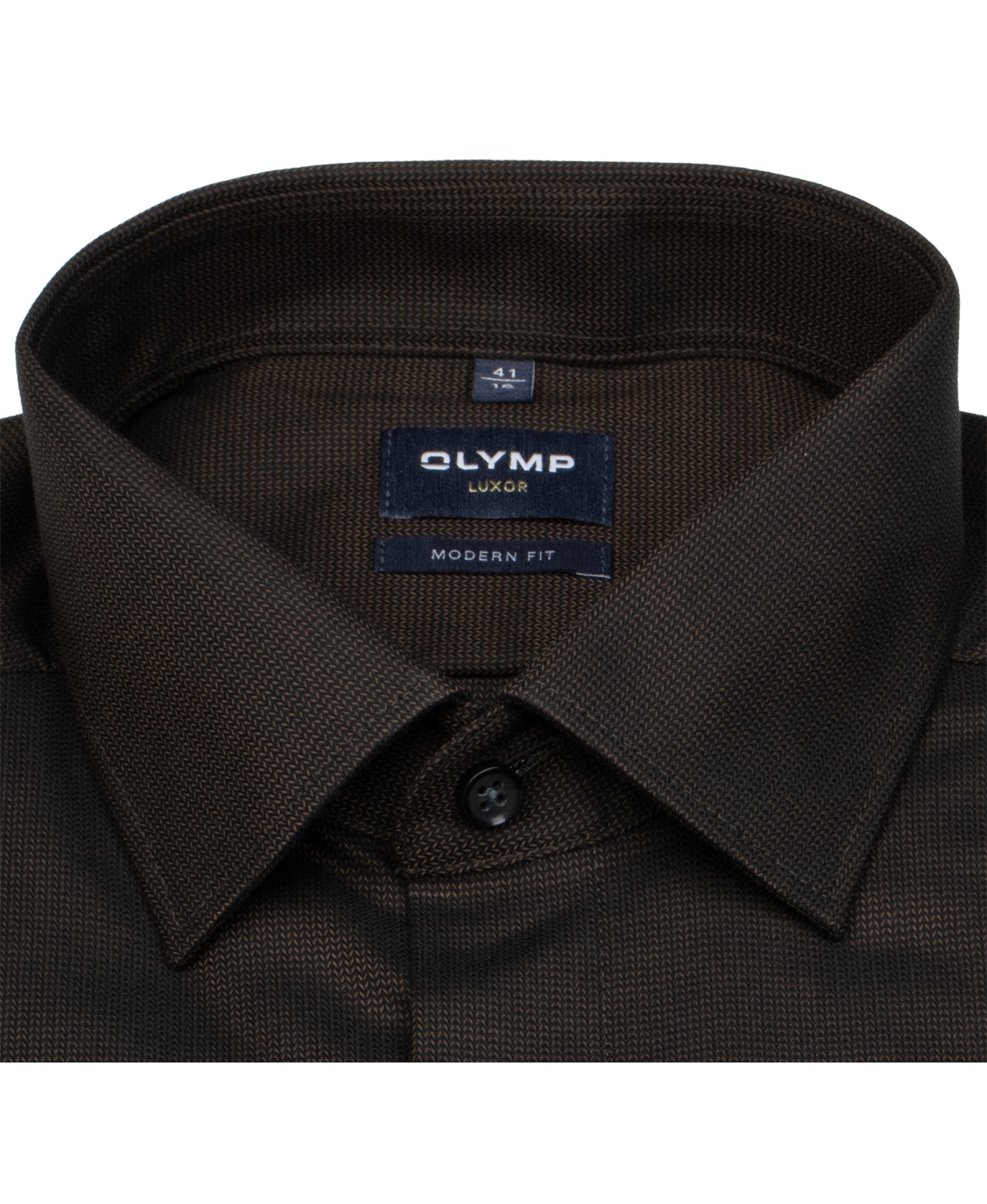 OLYMP Shirt - Modern Fit - Kent Collar - Structure - Brown / Black