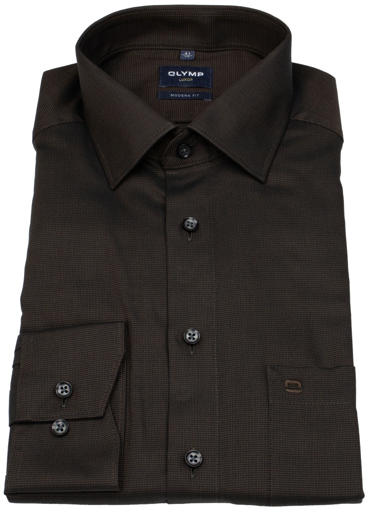OLYMP Shirt - Modern Fit - Kent Collar - Structure - Brown / Black