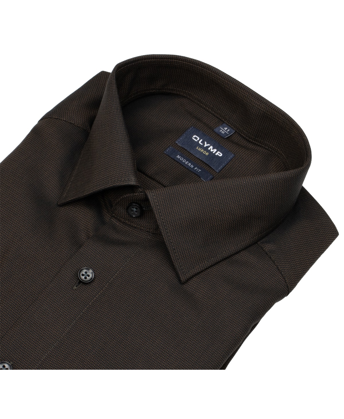 OLYMP Shirt - Modern Fit - Kent Collar - Structure - Brown / Black