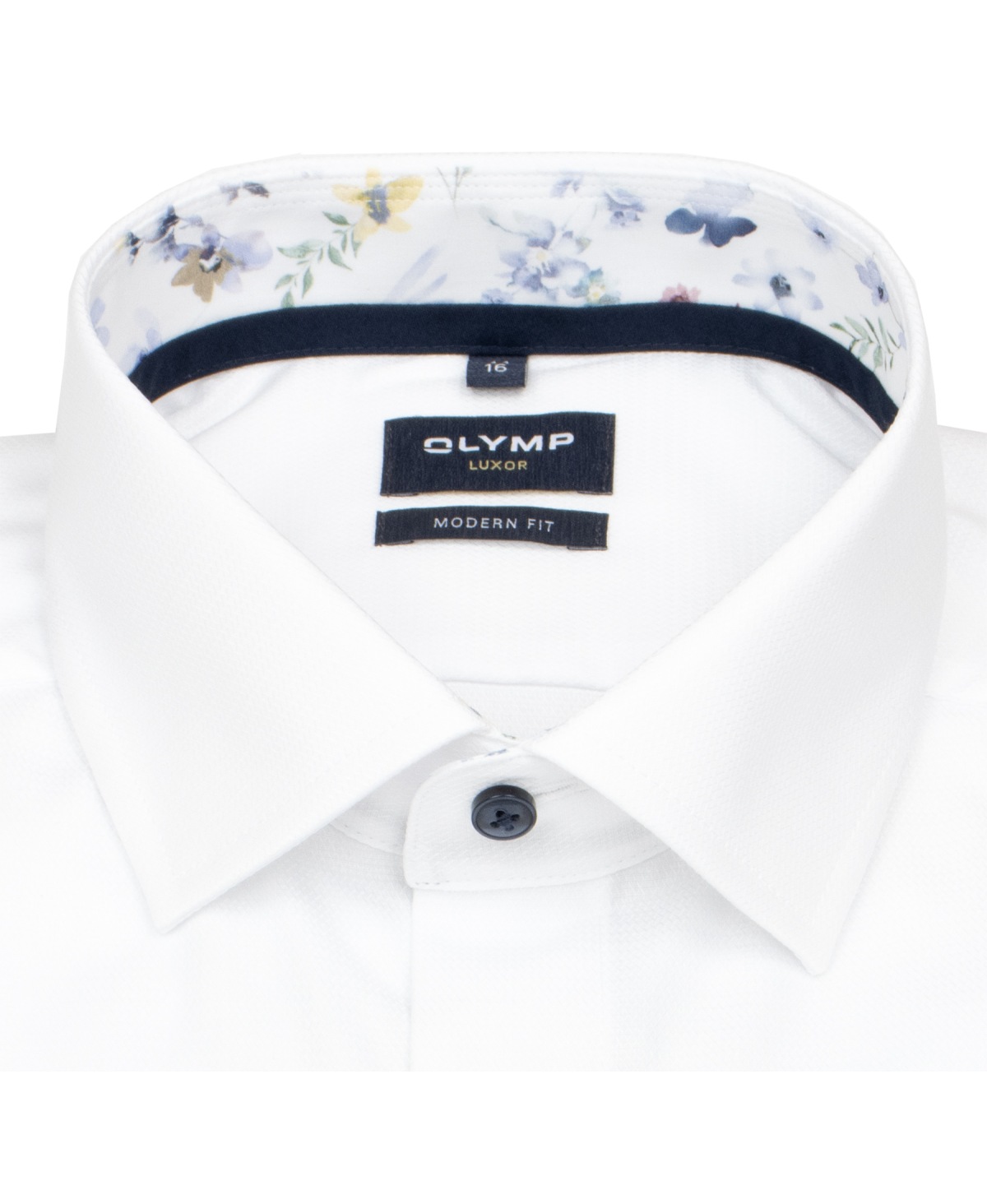 OLYMP Shirt - Modern Fit - Kent Collar - Structure - Contrast Buttons - White - w/o OP