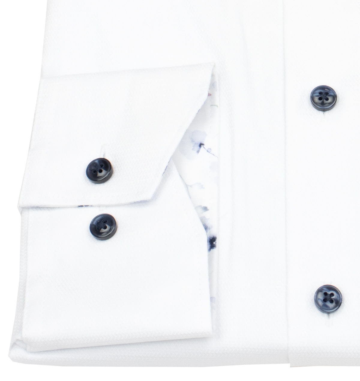 OLYMP Shirt - Modern Fit - Kent Collar - Structure - Contrast Buttons - White - w/o OP