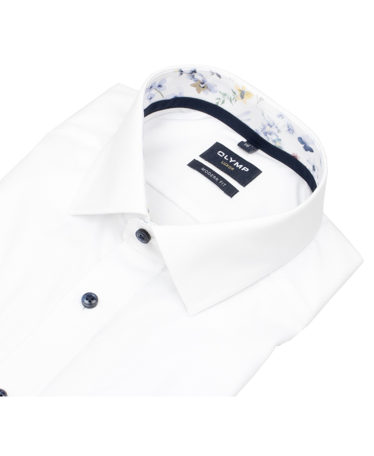 OLYMP Shirt - Modern Fit - Kent Collar - Structure - Contrast Buttons - White - w/o OP
