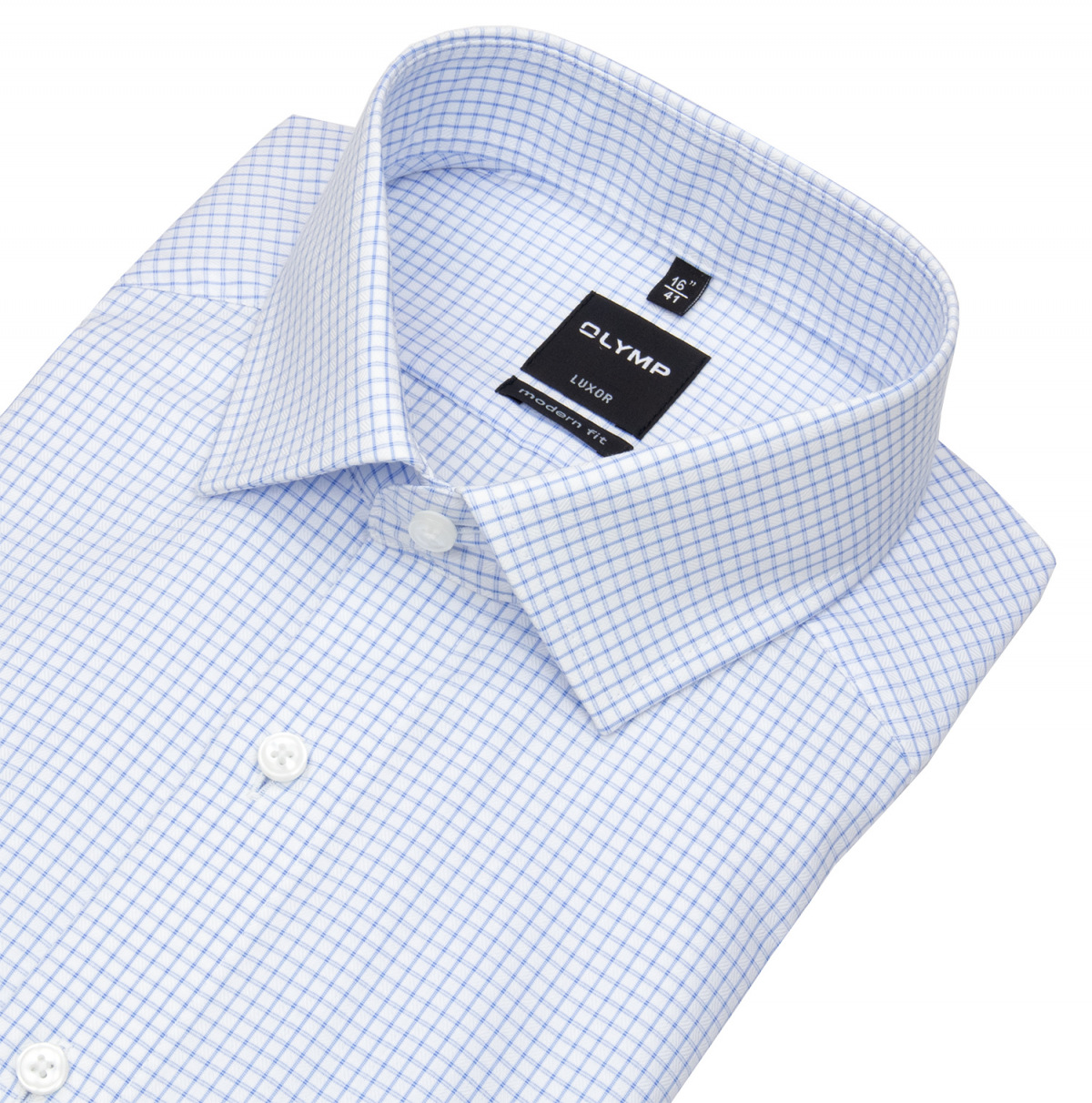 OLYMP Hemd - Modern Fit - Kentkragen - Twill - Gitterkaro - hellblau / weiß