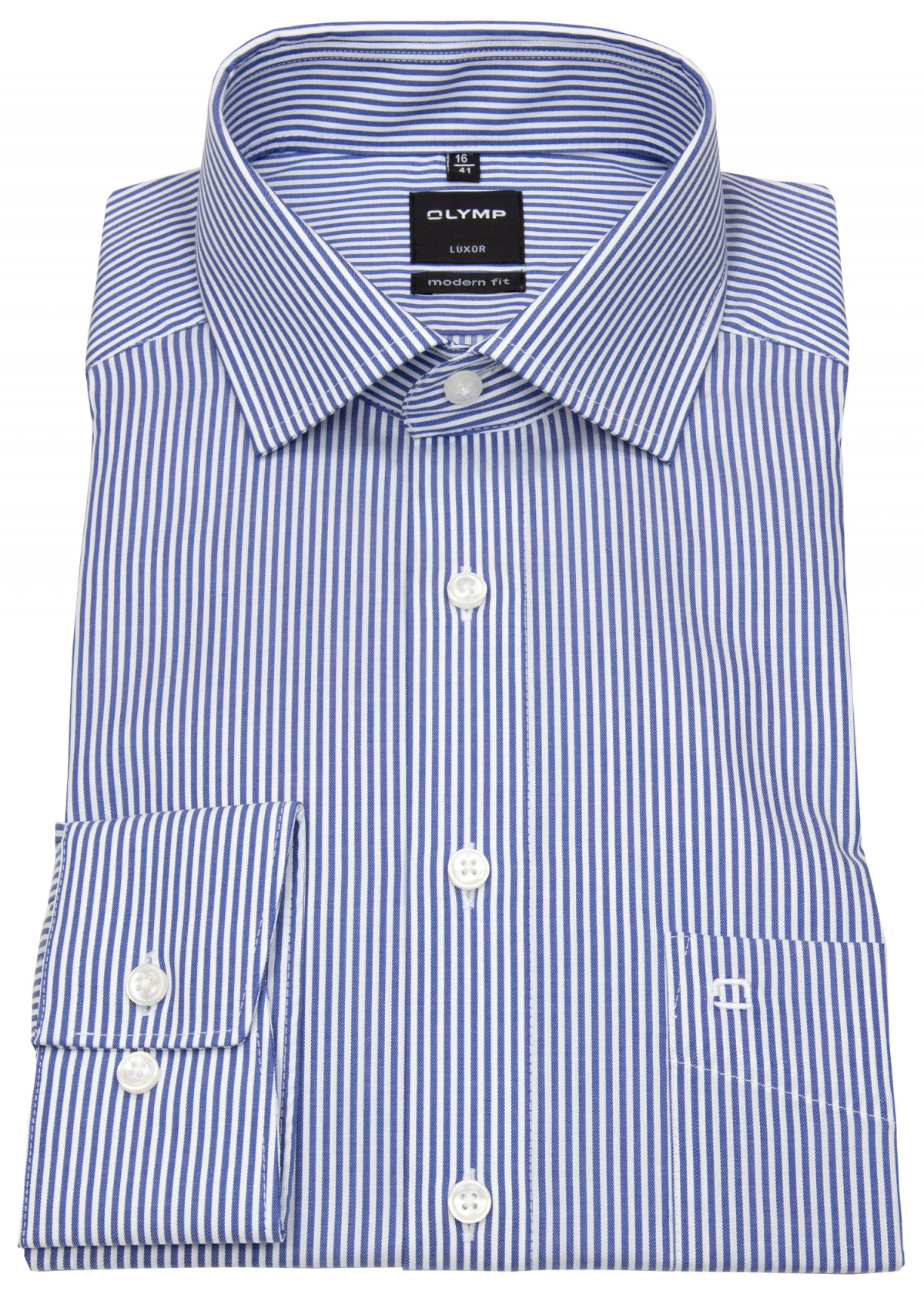 OLYMP Hemd - Modern Fit - Kentkragen - Twill - Streifen - blau / weiß - 69cm Arm