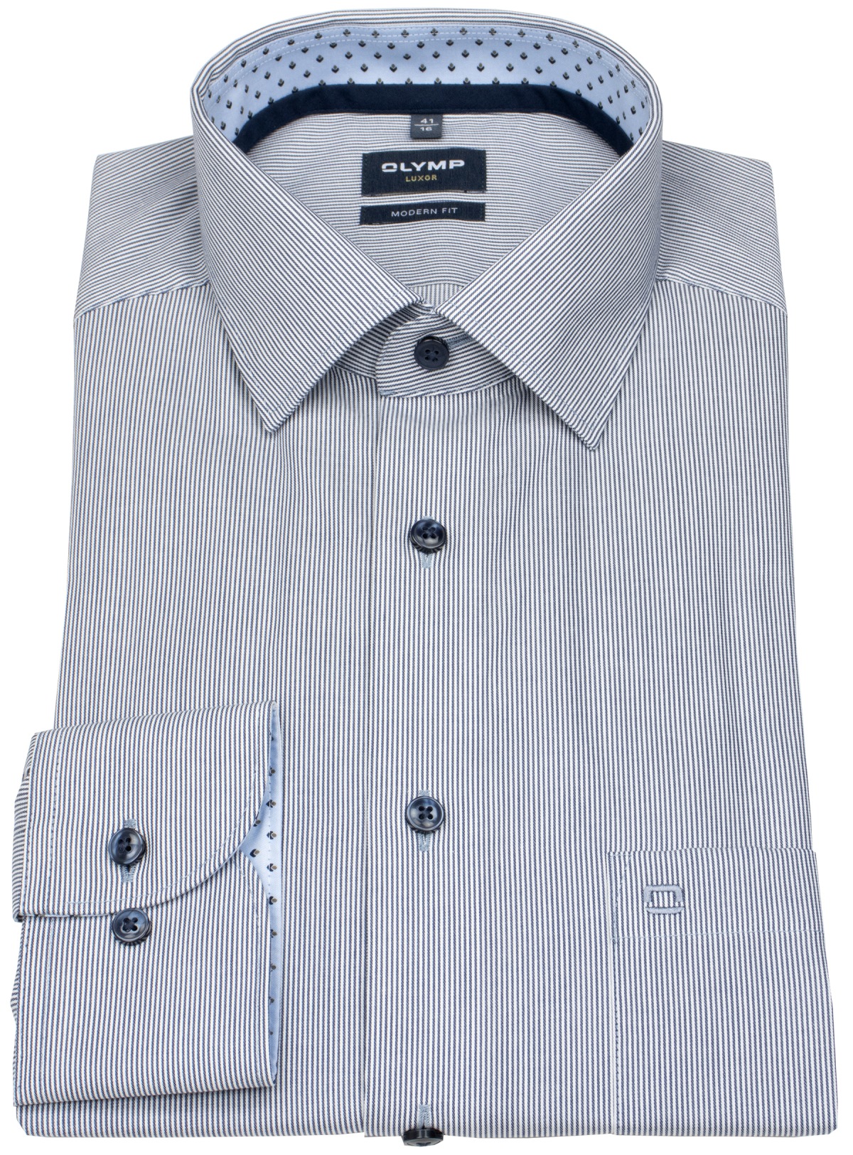 OLYMP Hemd - Modern Fit - Streifen - dunkelblau / weiß - extra langer 69cm Arm