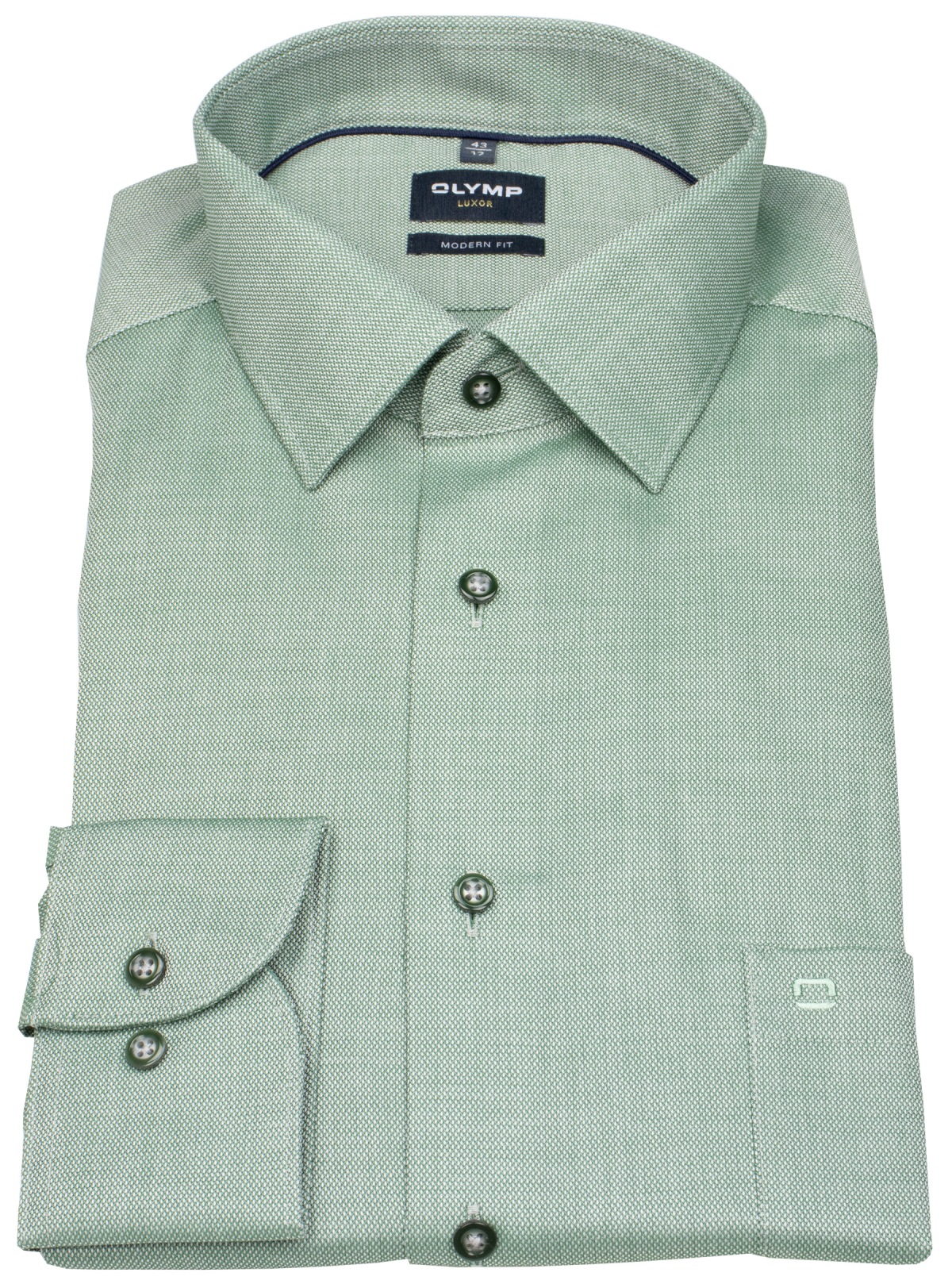 OLYMP Hemd - Modern Fit - Struktur - Kontrastknöpfe - grün - extra langer 69cm Arm