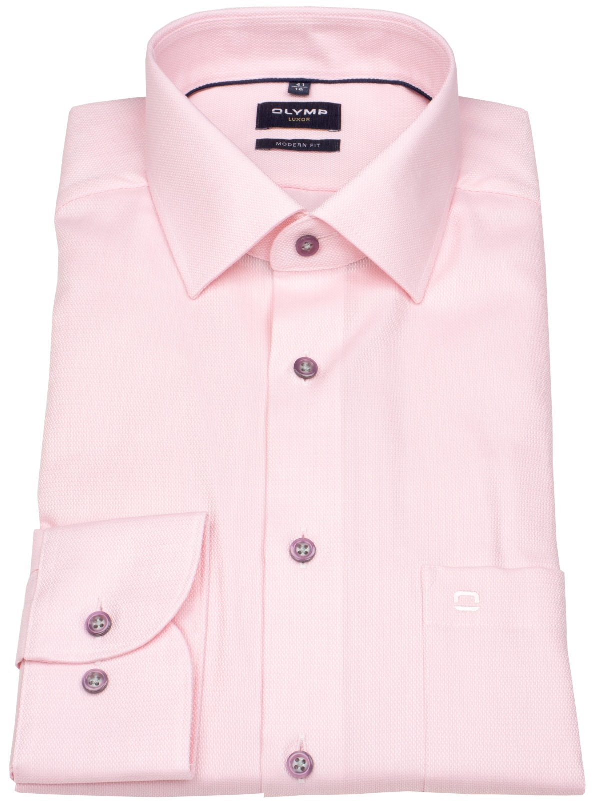 OLYMP Hemd - Modern Fit - Struktur - Kontrastknöpfe - rosé