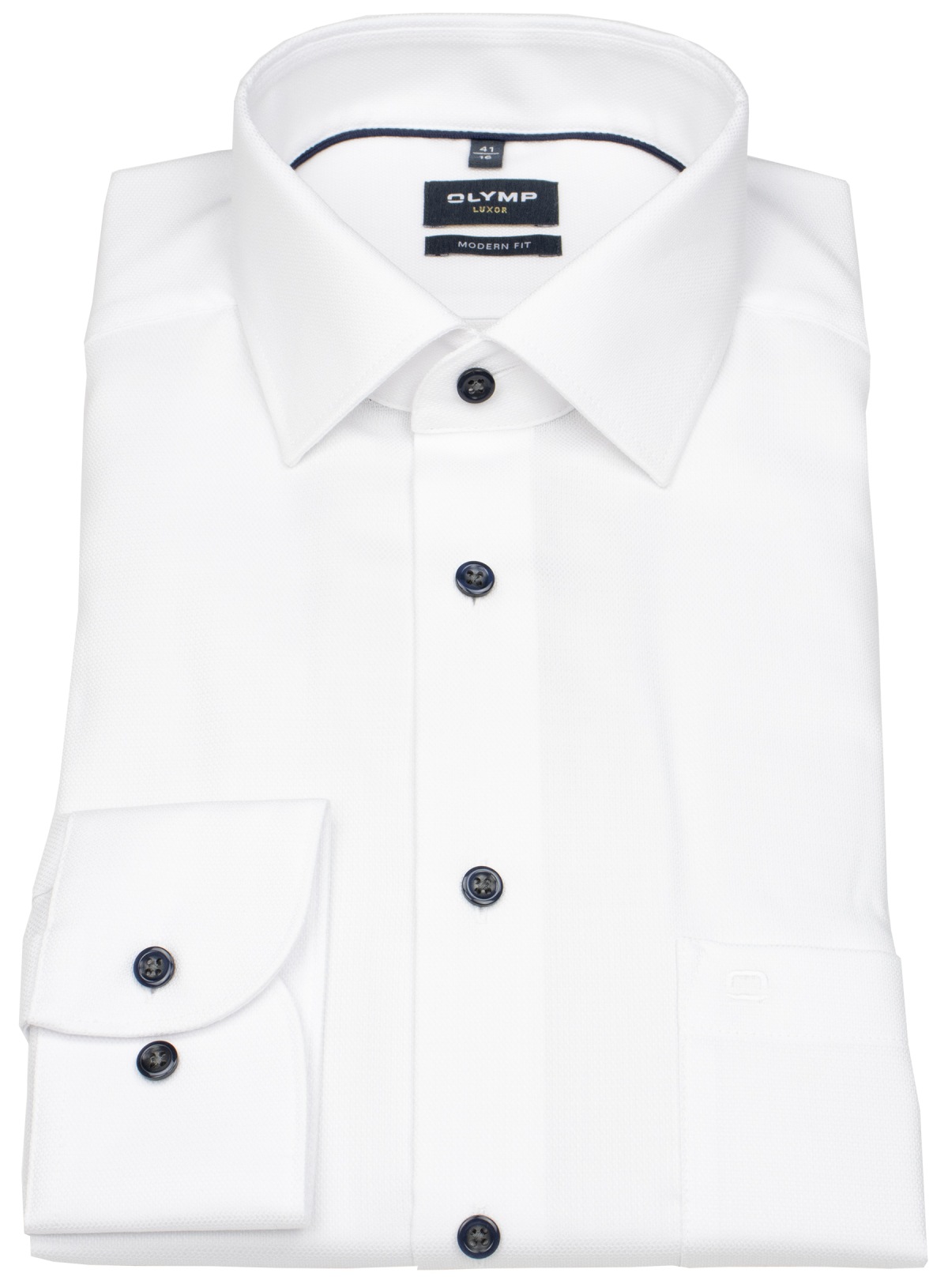 OLYMP Hemd - Modern Fit - Struktur - Kontrastknöpfe - weiß