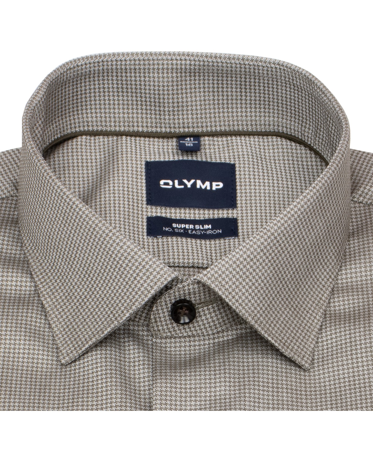 OLYMP Hemd - No. Six Super Slim - Struktur - Kontrastknöpfe - braun / weiß