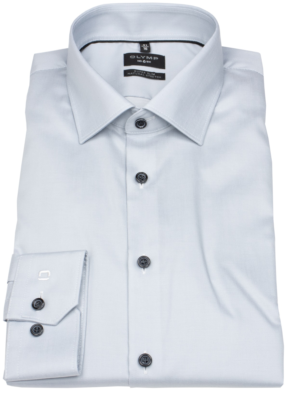 OLYMP Hemd - No. Six Super Slim - Struktur - Kontrastknöpfe - silbergrau