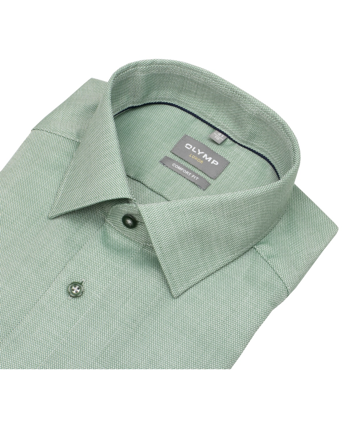 OLYMP Kurzarmhemd - Comfort Fit - Struktur - Kontrastknöpfe - grün