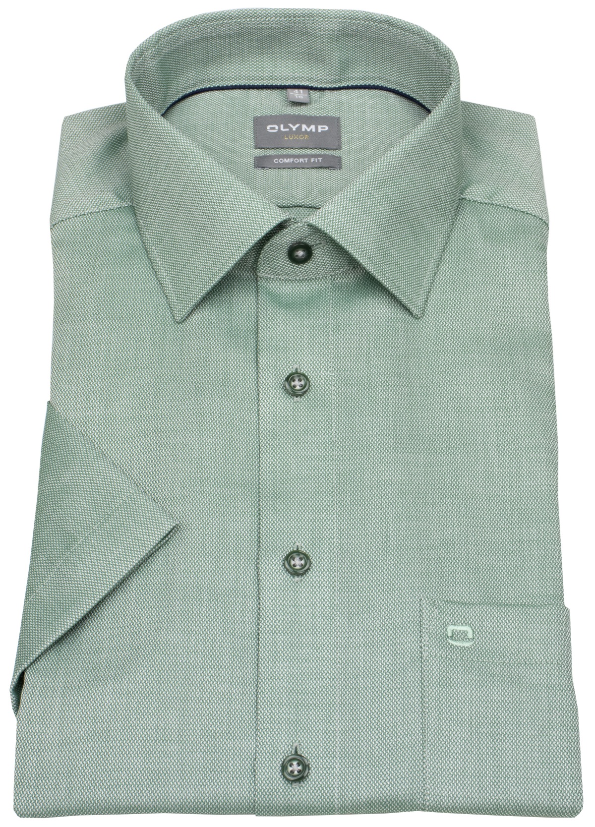 OLYMP Kurzarmhemd - Comfort Fit - Struktur - Kontrastknöpfe - grün