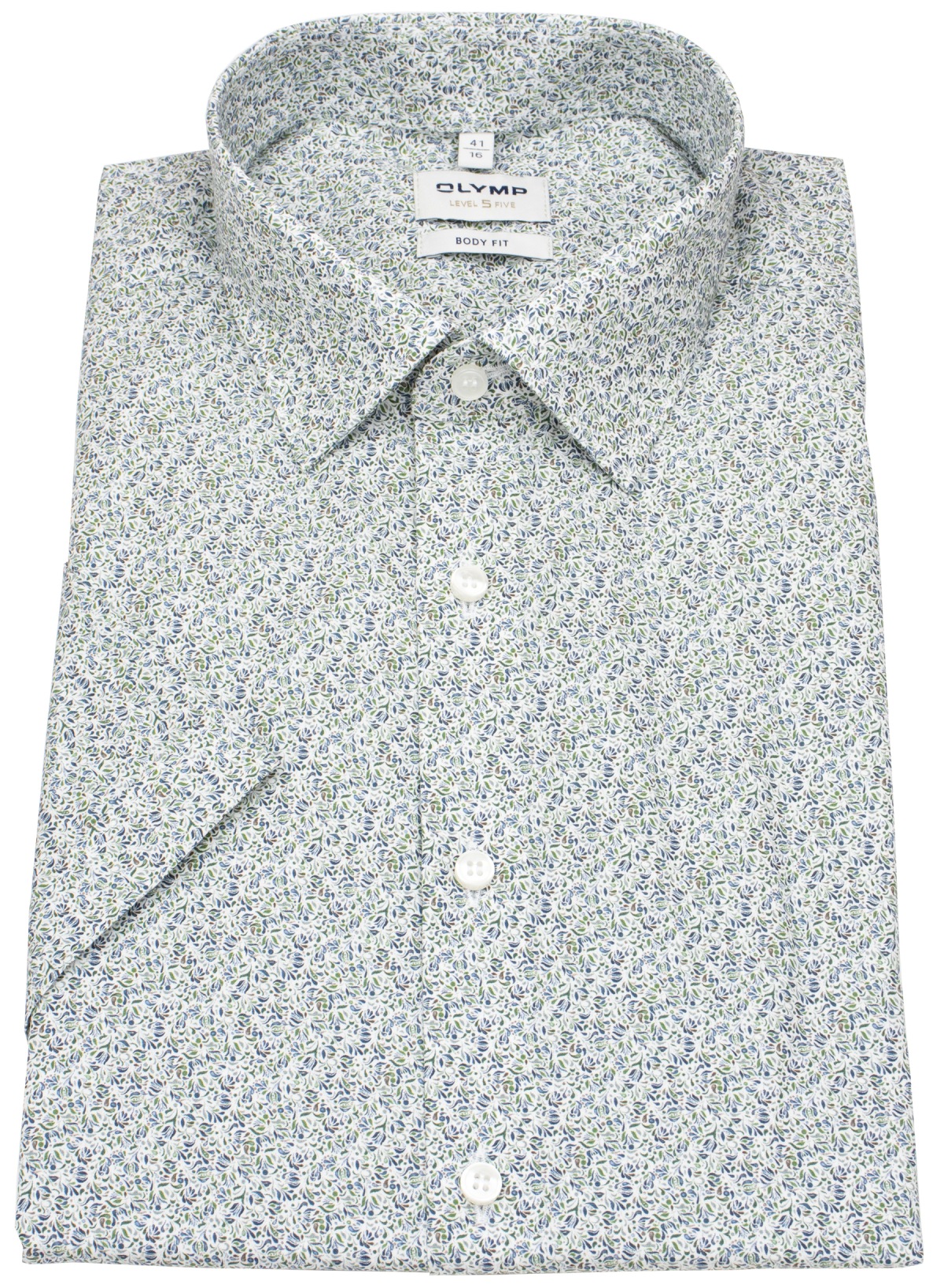 OLYMP Kurzarmhemd - Level 5 Body Fit - Print - Floral - grün / blau