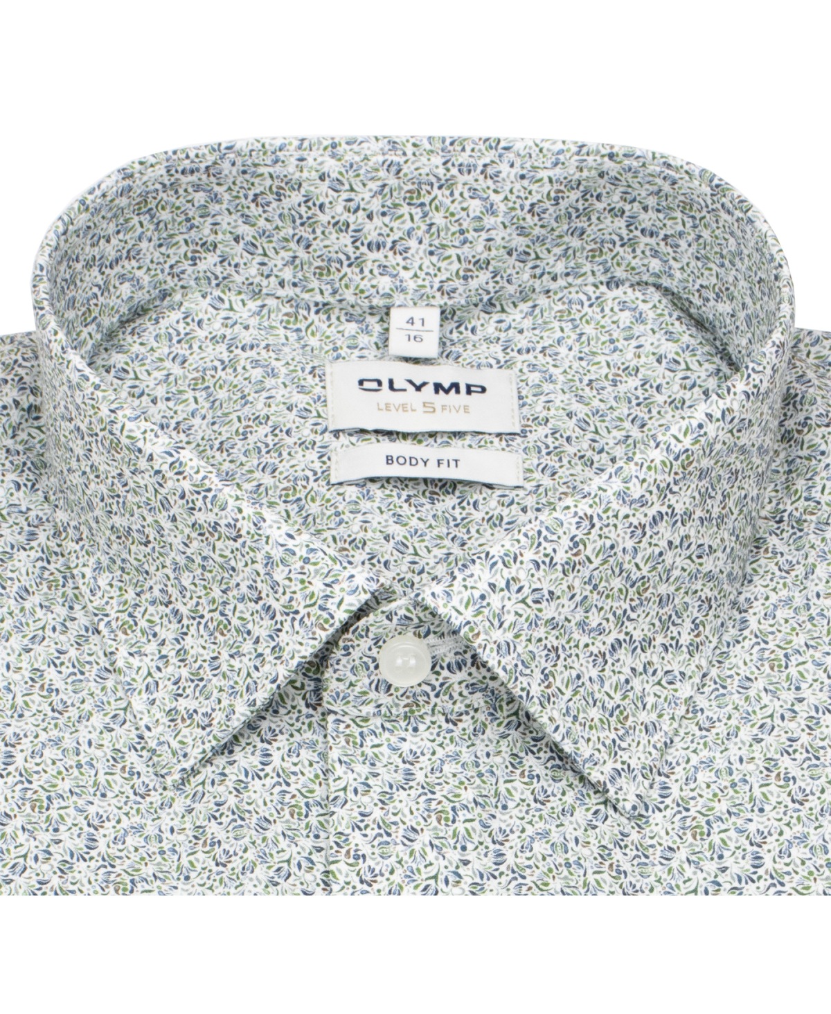 OLYMP Kurzarmhemd - Level 5 Body Fit - Print - Floral - grün / blau