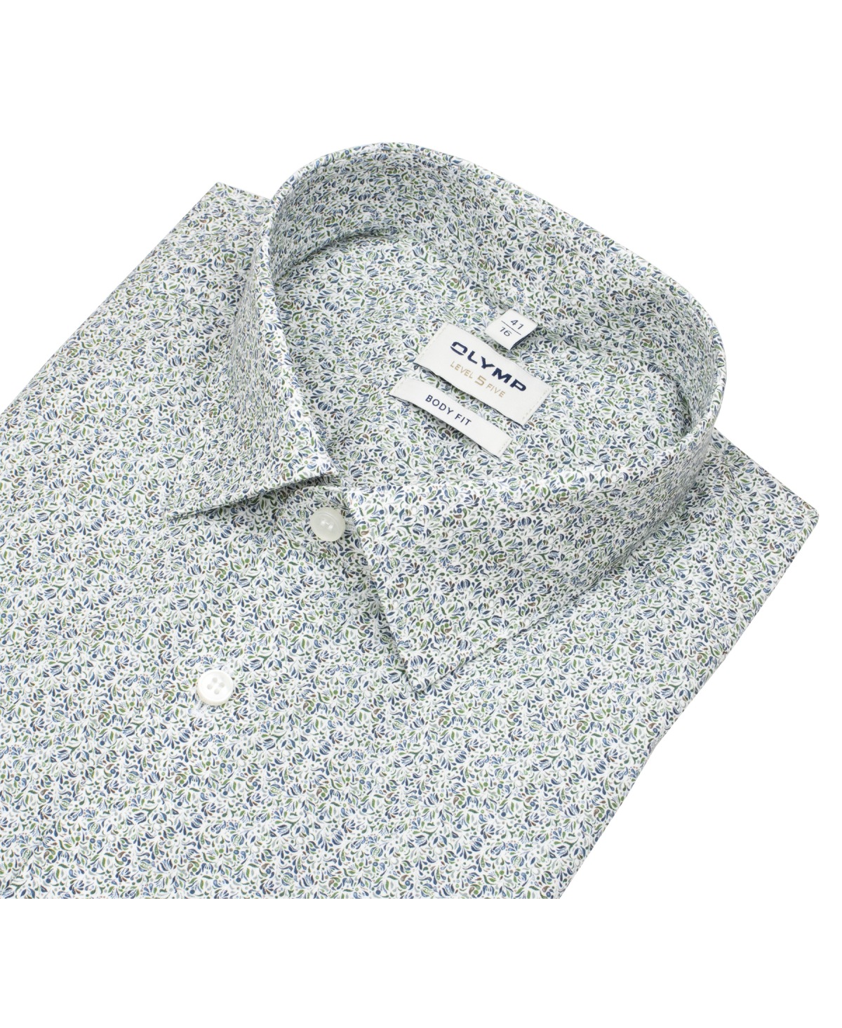 OLYMP Kurzarmhemd - Level 5 Body Fit - Print - Floral - grün / blau